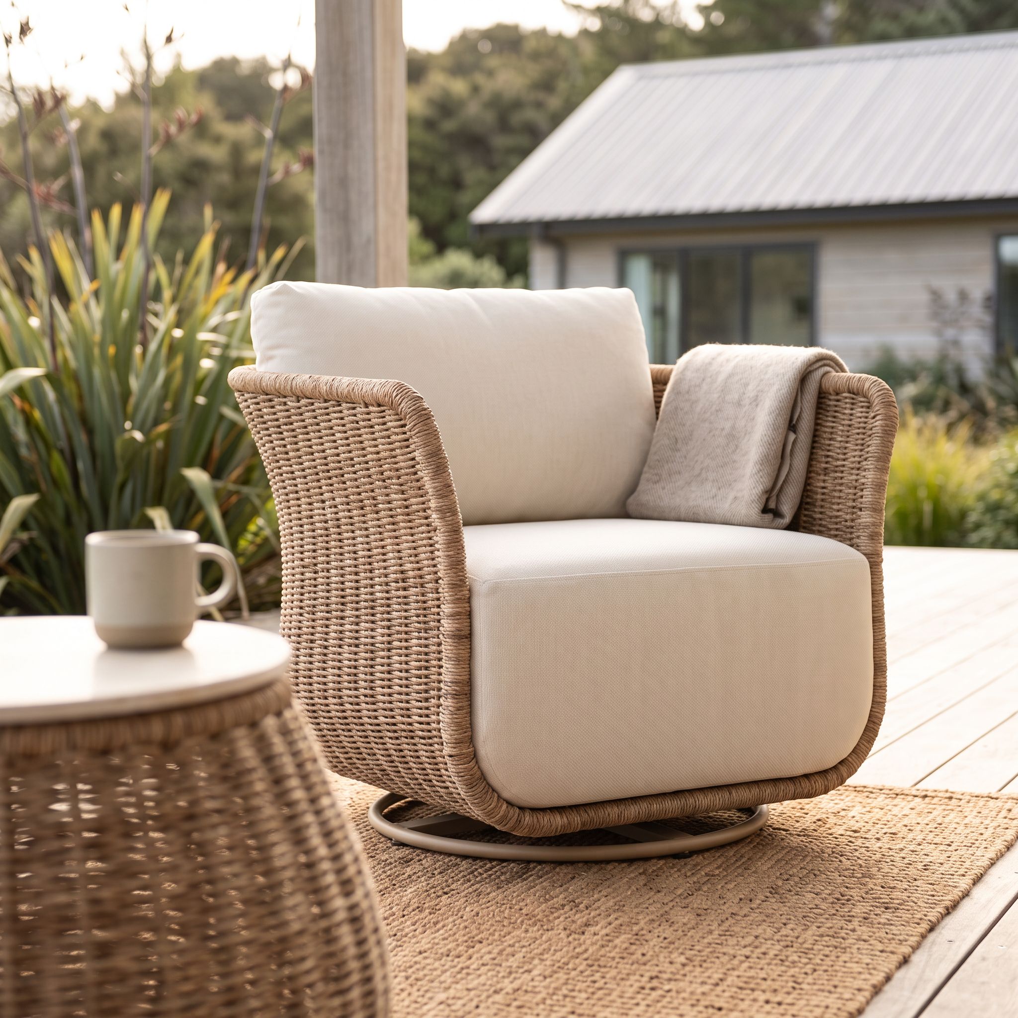 Tangier Outdoor Swivel Chair, Natural
