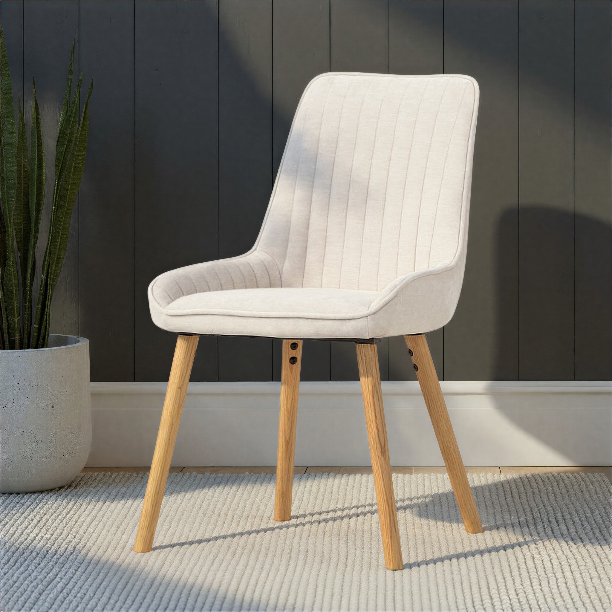 Parker Dining Chair With Oak Wood, Light Grey