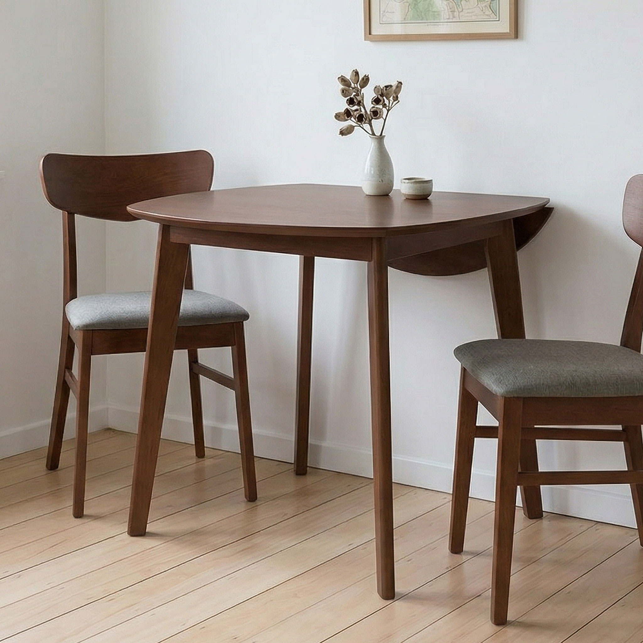 Veno Drop Leaf Round Dining Table - W60/90, Walnut