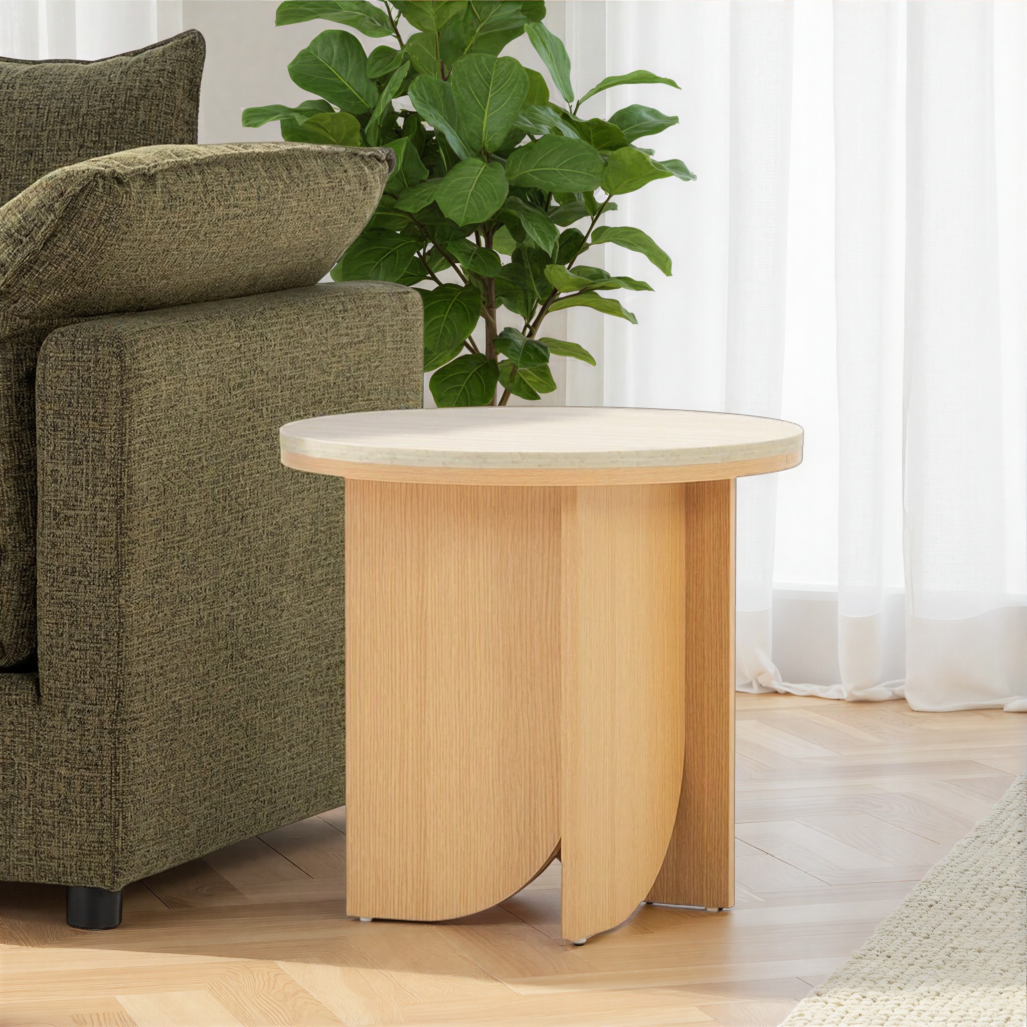 Isla Round Side Table KD, Light Oak