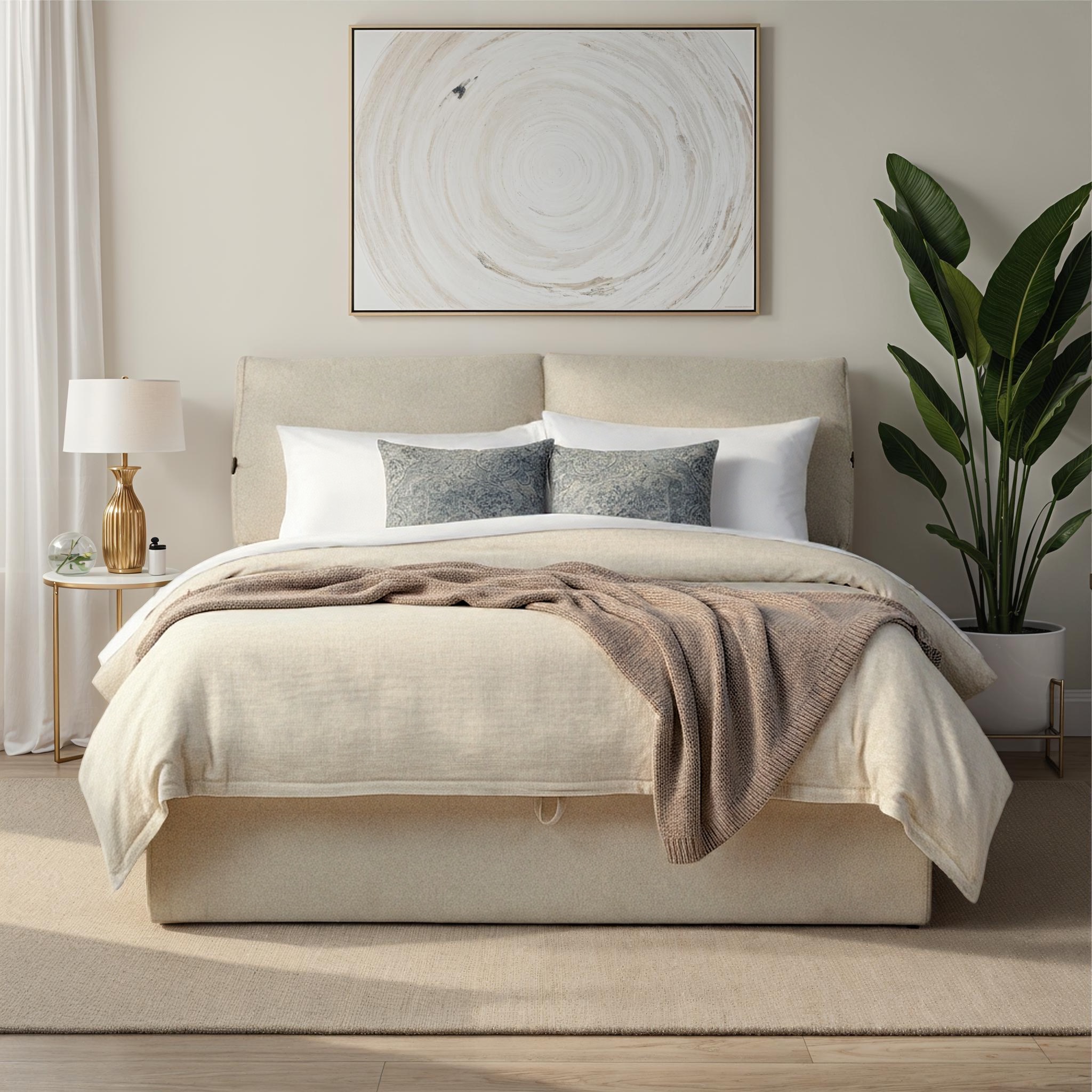 Sabina Lift Up Queen Bed Frame, Oatmeal