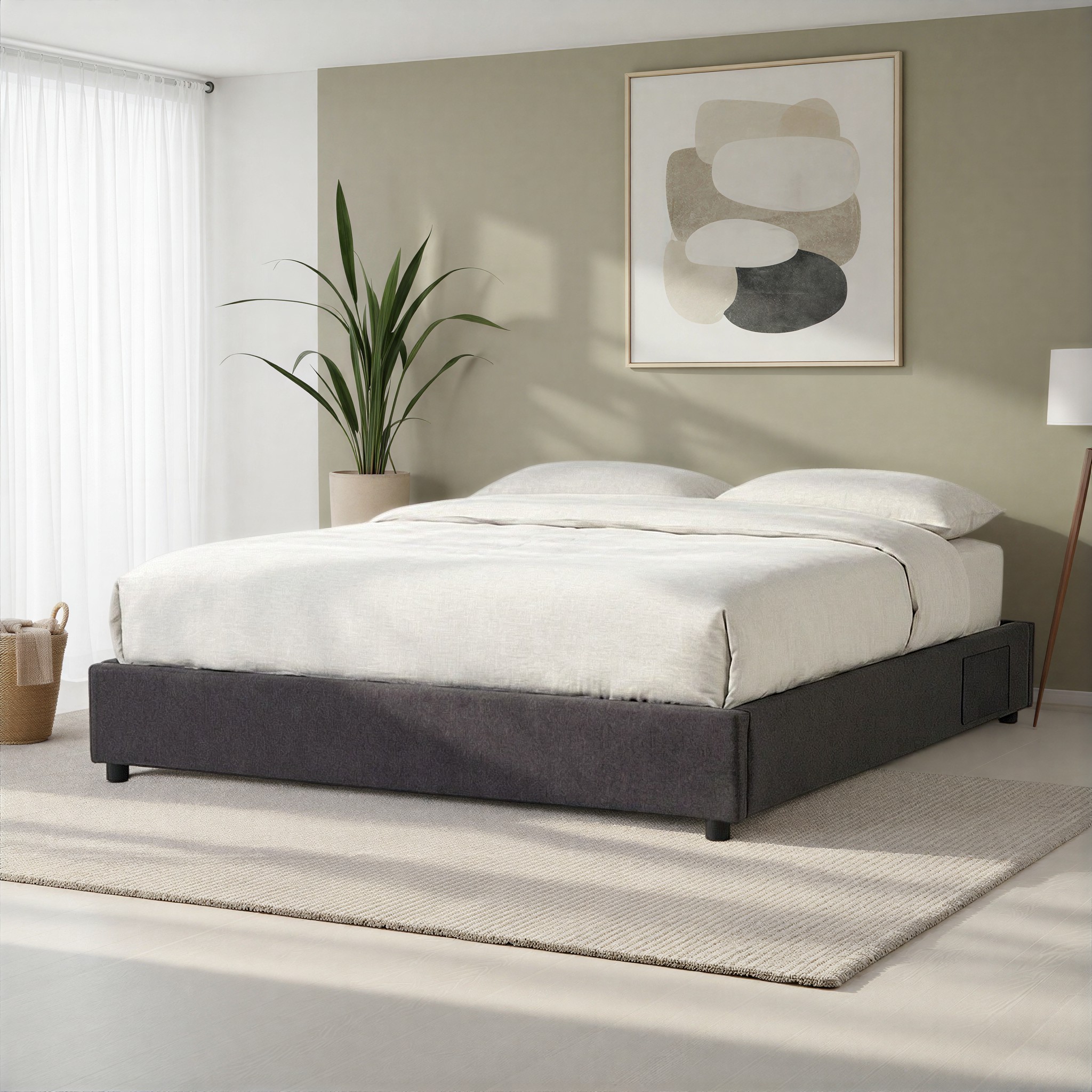 Elise King Bed Base, Charcoal