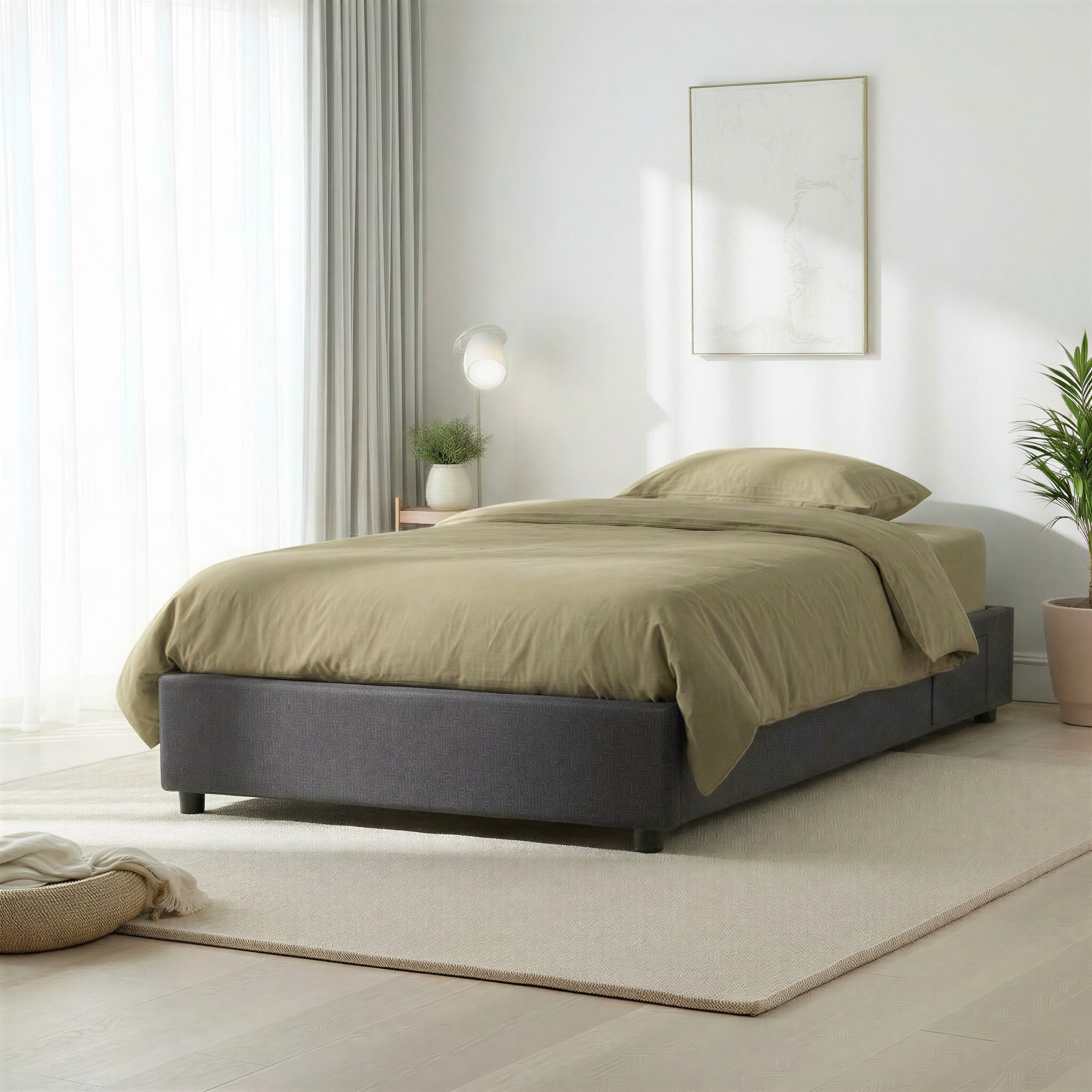 Elise King Single Bed Base, Charcoal