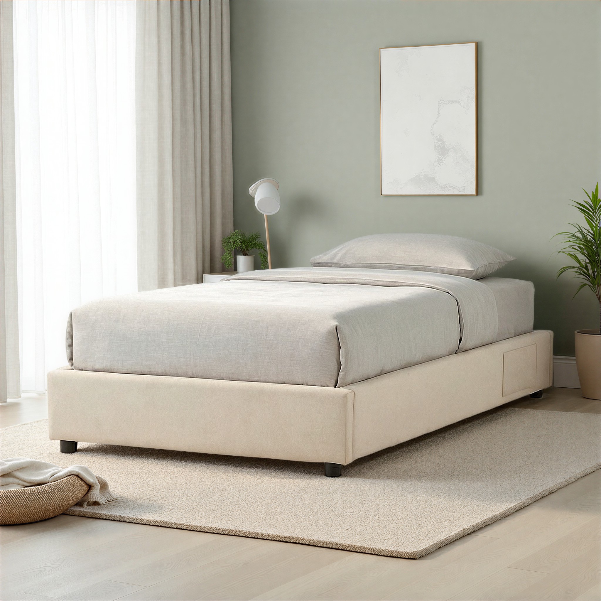 Elise King Single Bed Base, Taupe