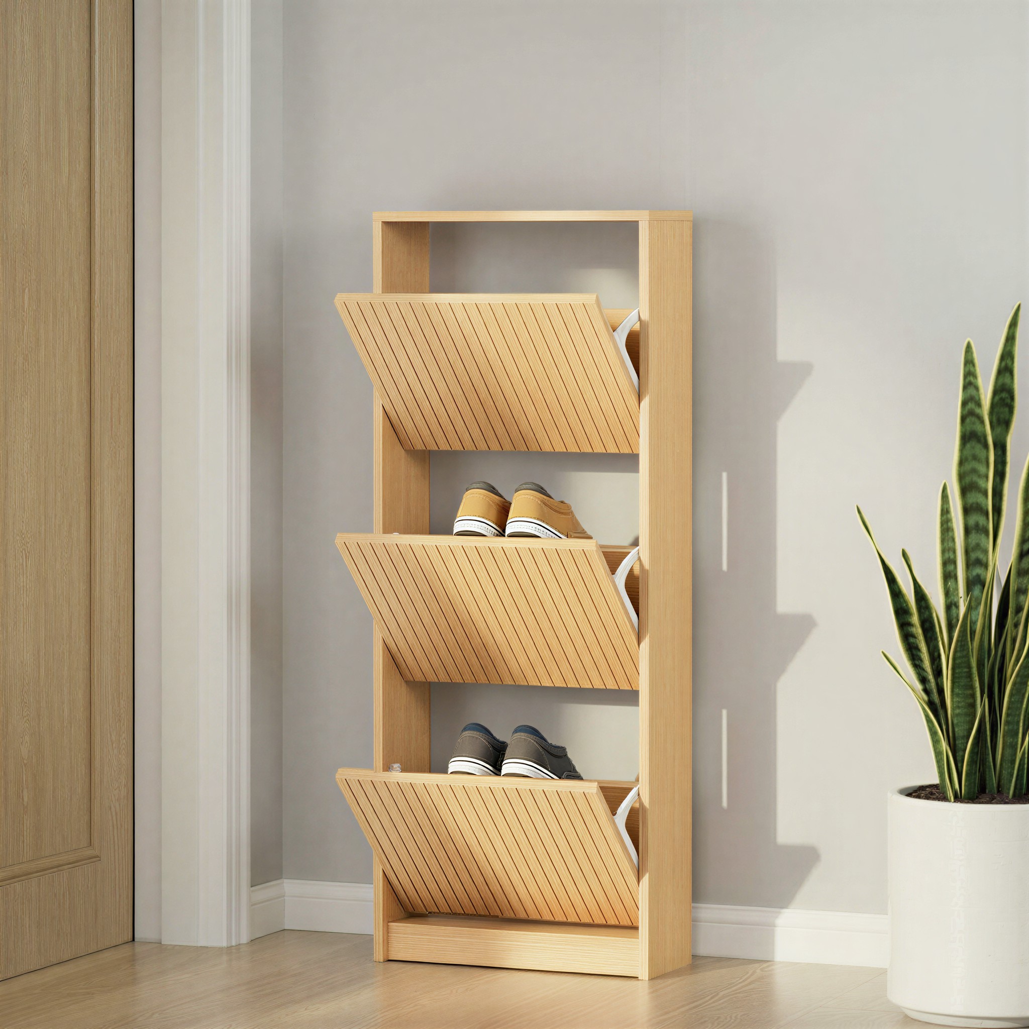 Kesia 3 Drawer Shoe Cabinet KD, Light Oak