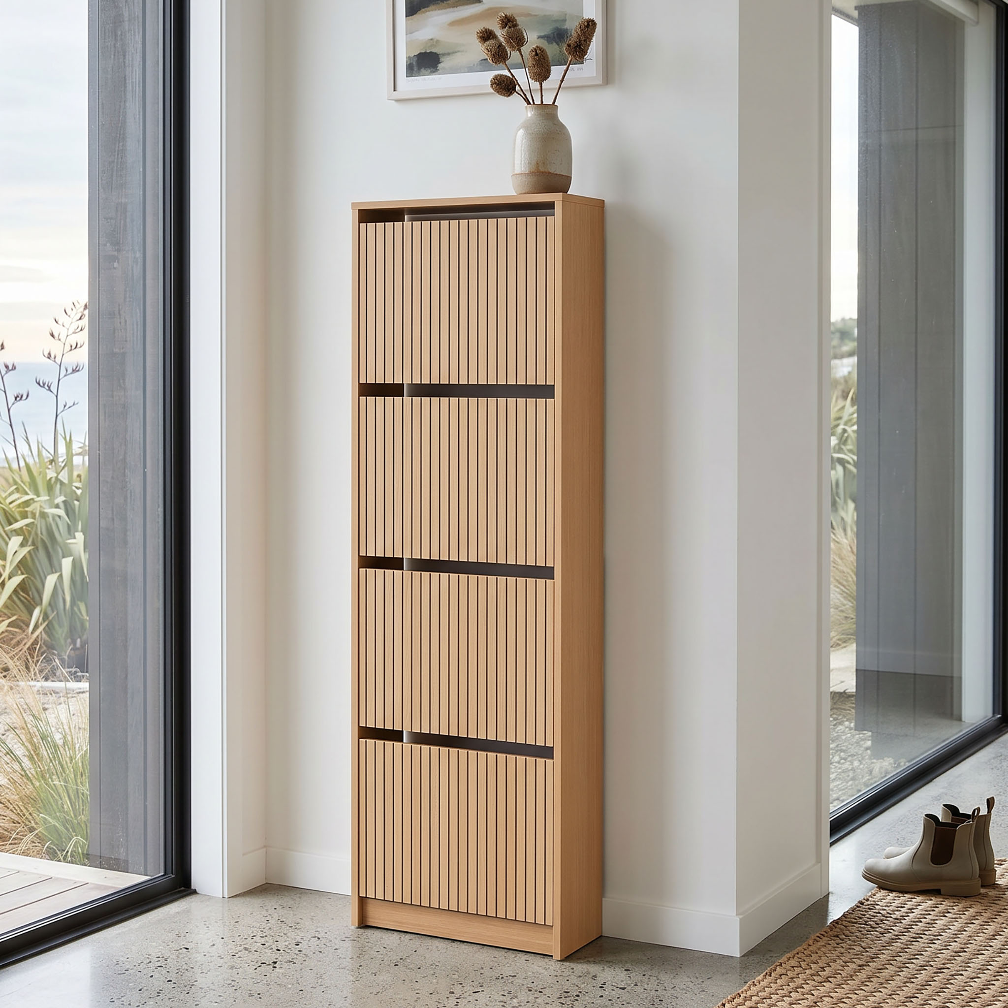 Kesia 4 Drawer Shoe Cabinet KD, Light Oak