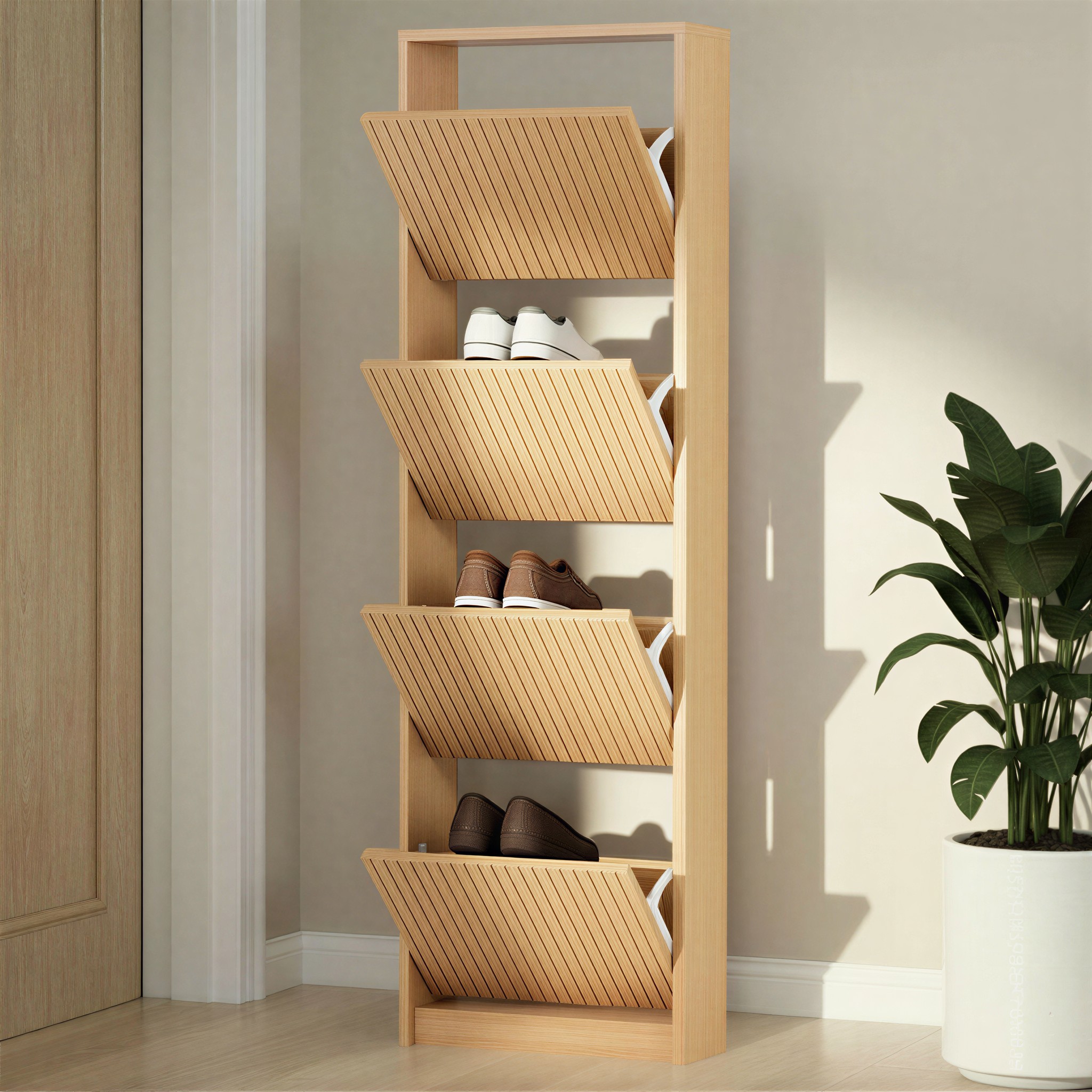 Kesia 4 Drawer Shoe Cabinet KD, Light Oak