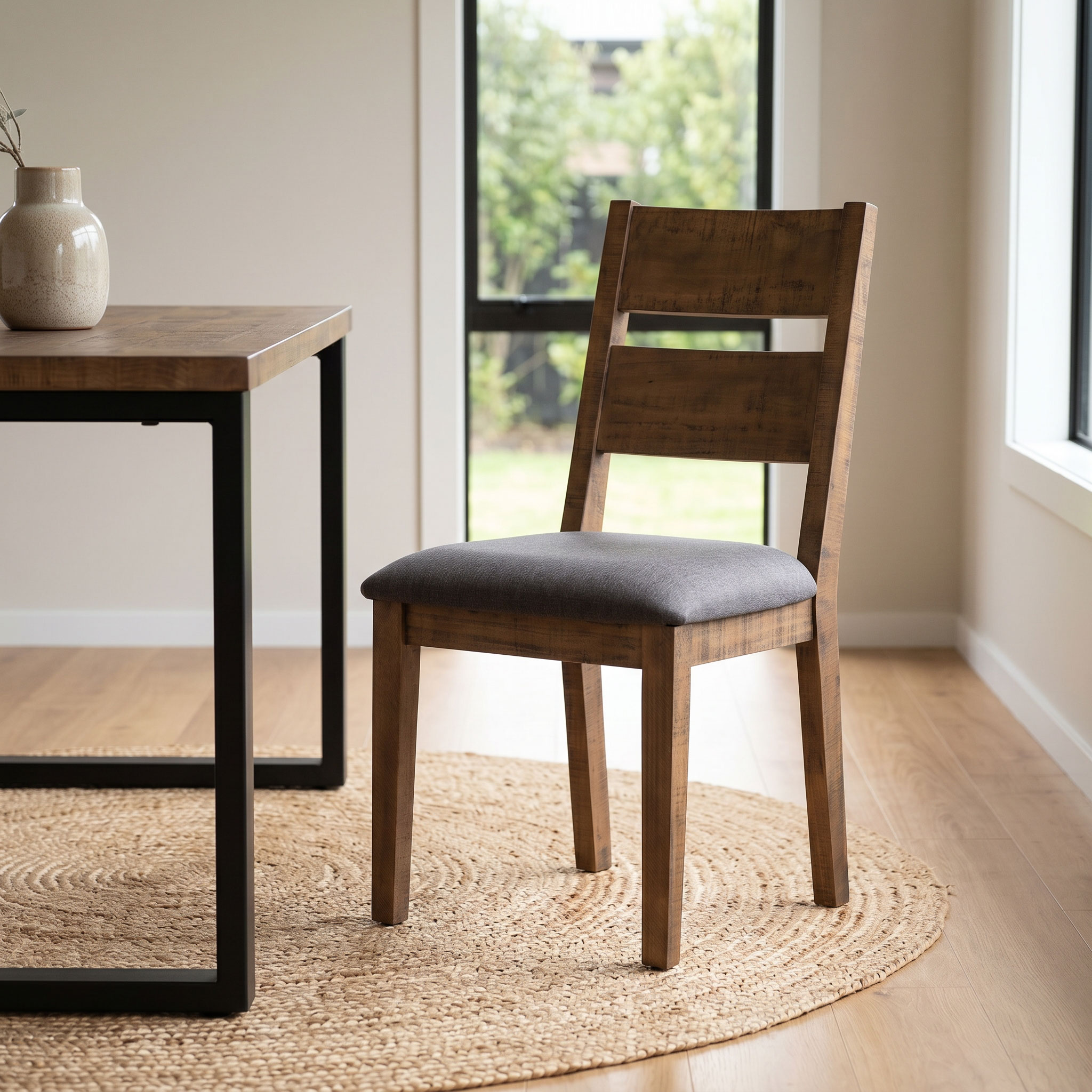 Barnwood Dining Chair with Fabric Seat, Dark