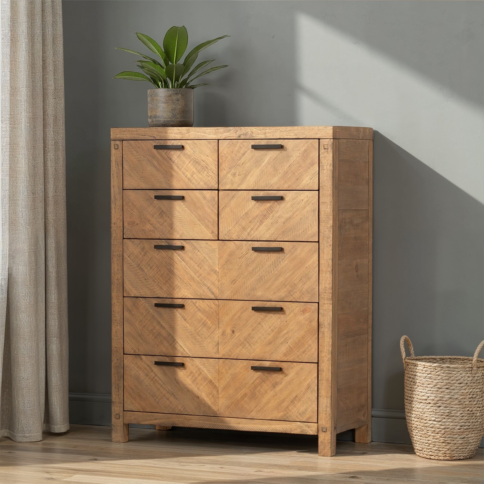Chevron 7 Drawer Tallboy, Pine