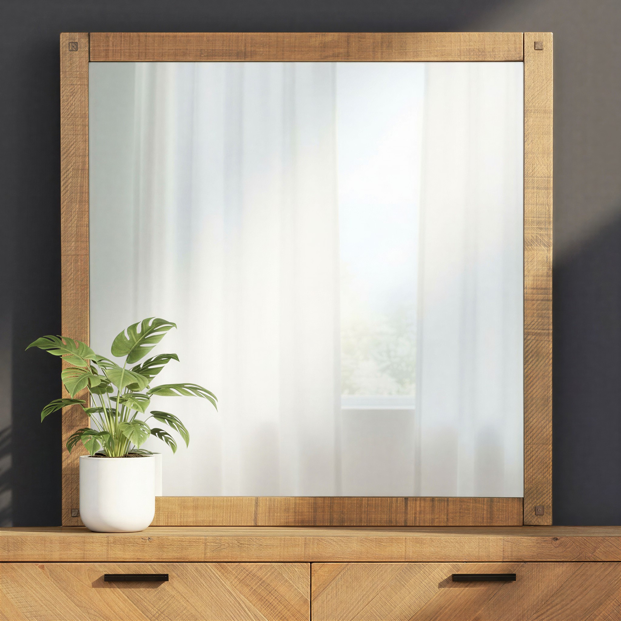 Chevron Dresser Mirror, Pine