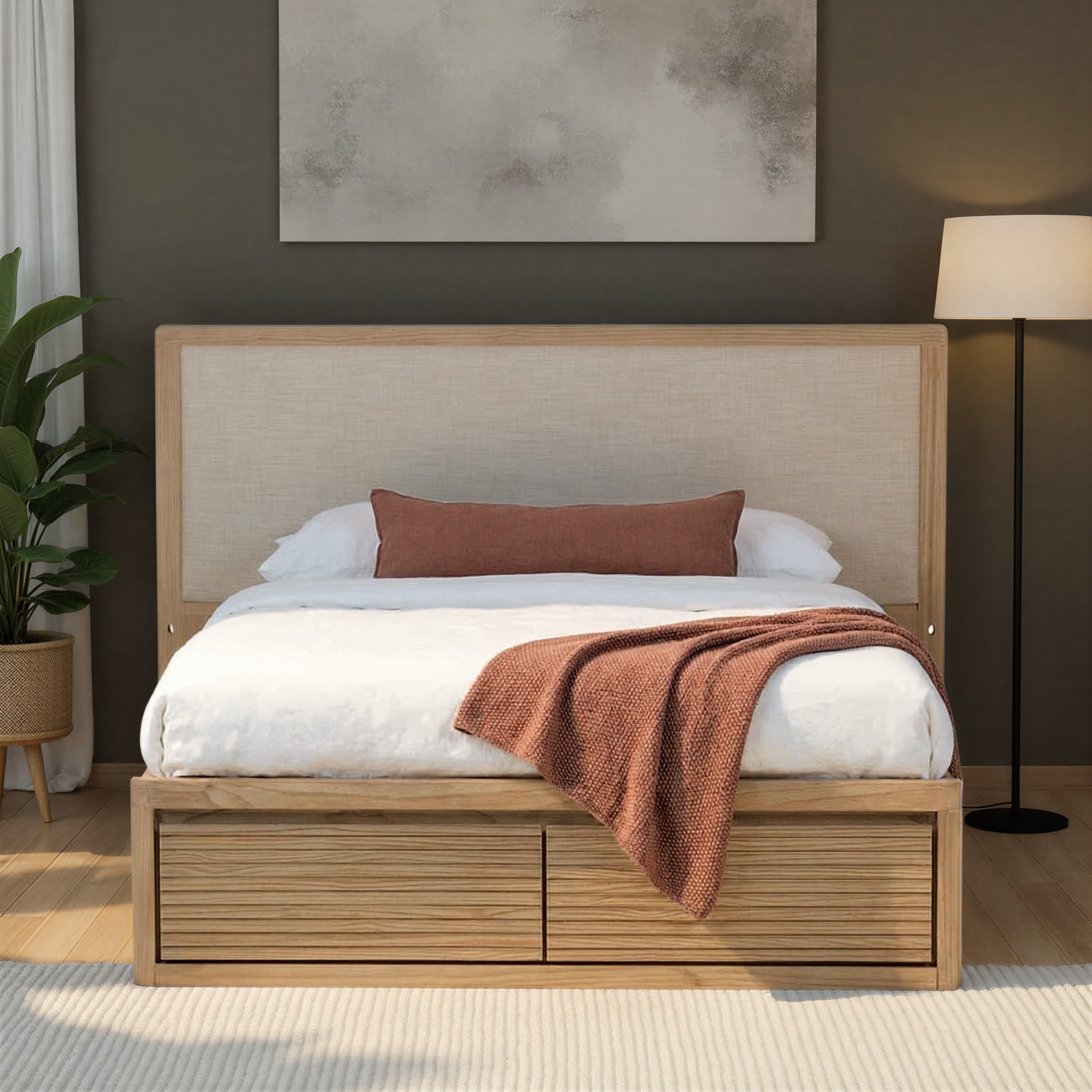 Bromley King Bed Frame With Drawers, Light