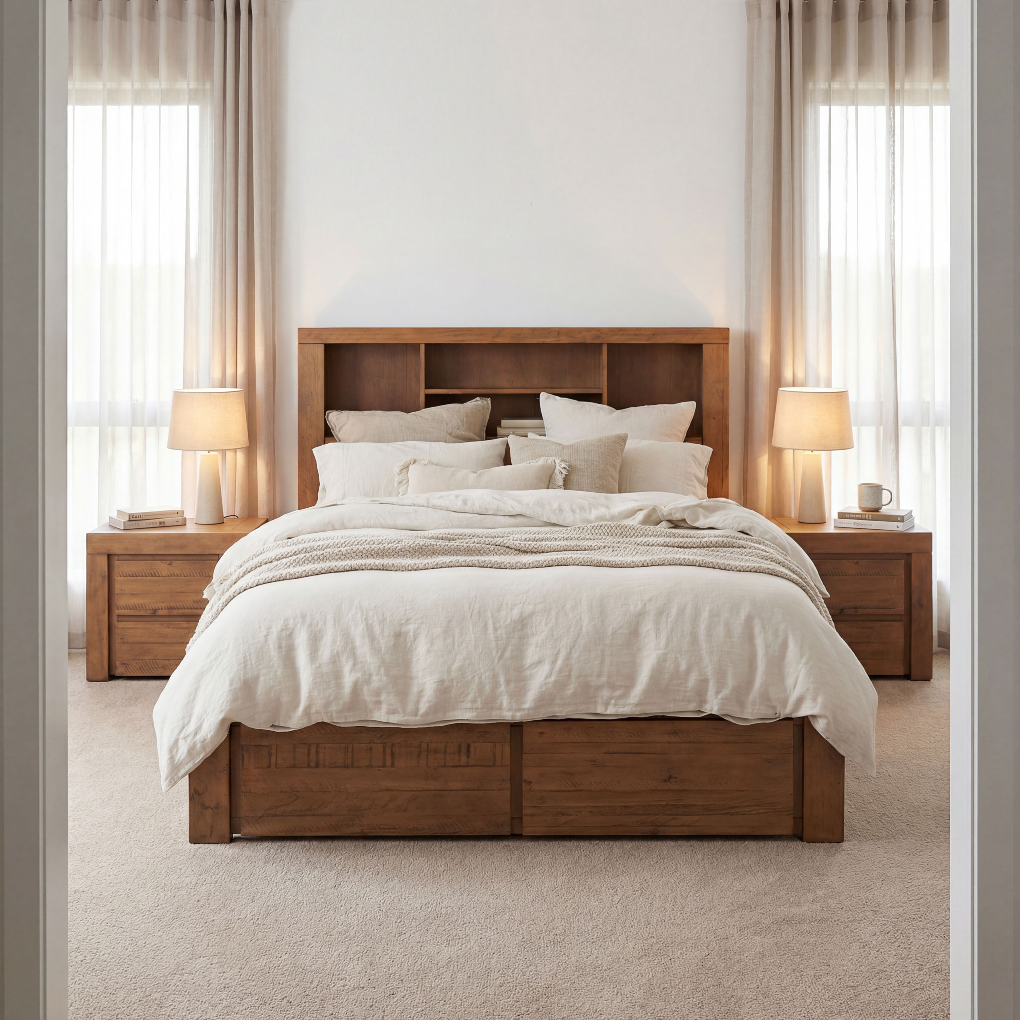 Safin Bookend Queen Bed Frame With Storage, Brown