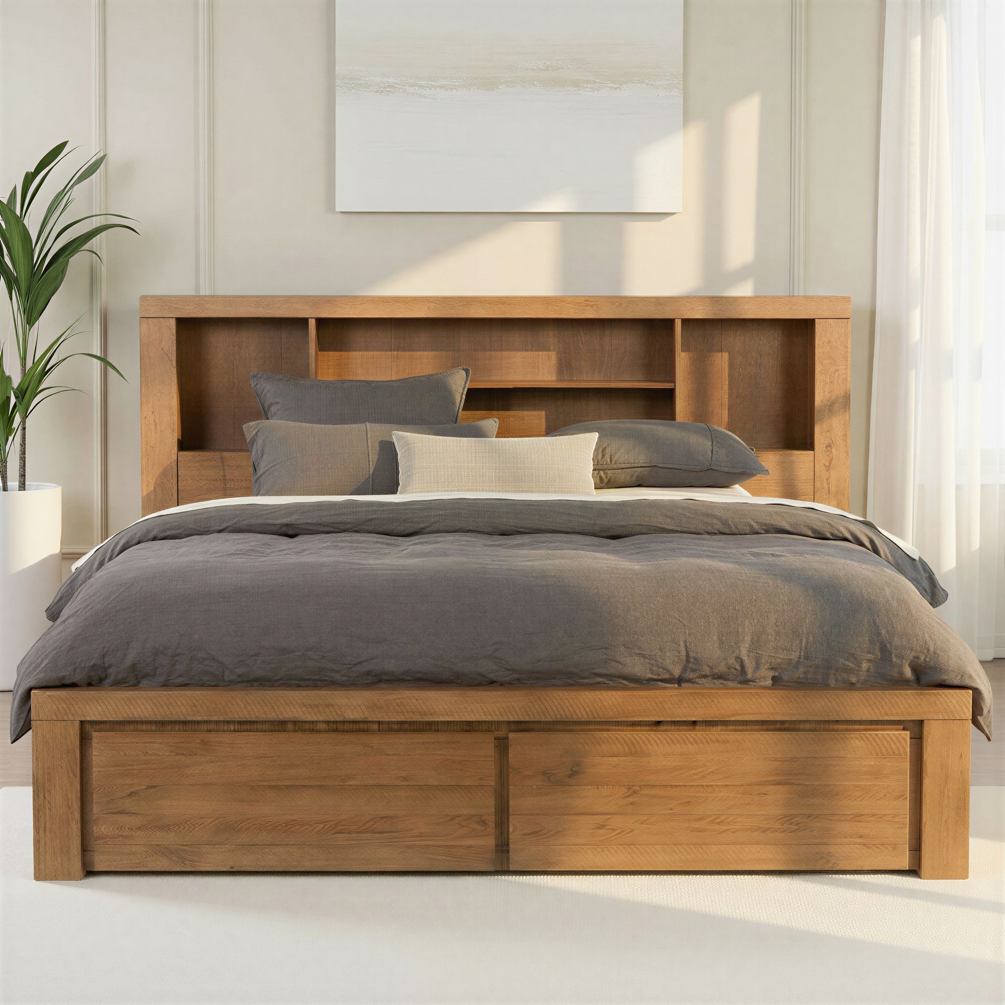 Safin Bookend Super King Bed Frame With Storage, Brown
