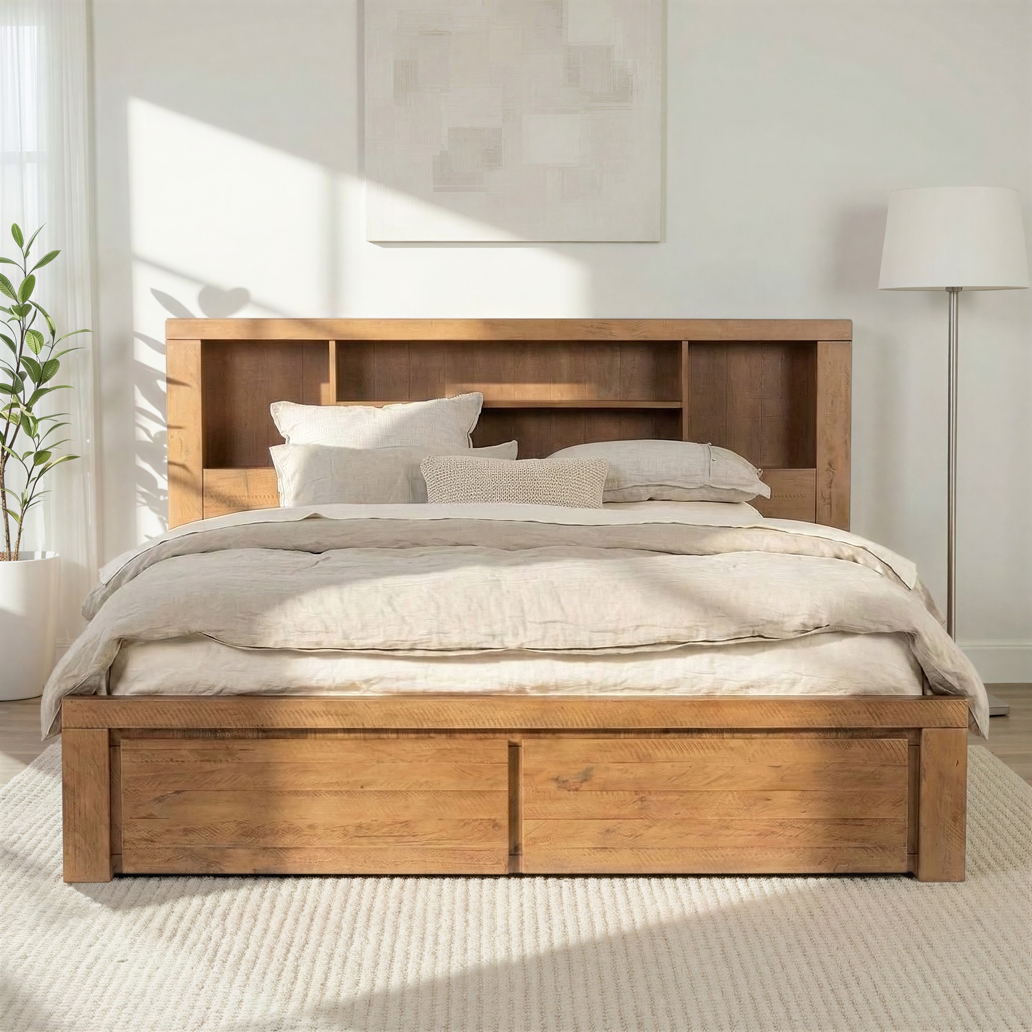 Safin Bookend King Bed Frame With Storage, Brown