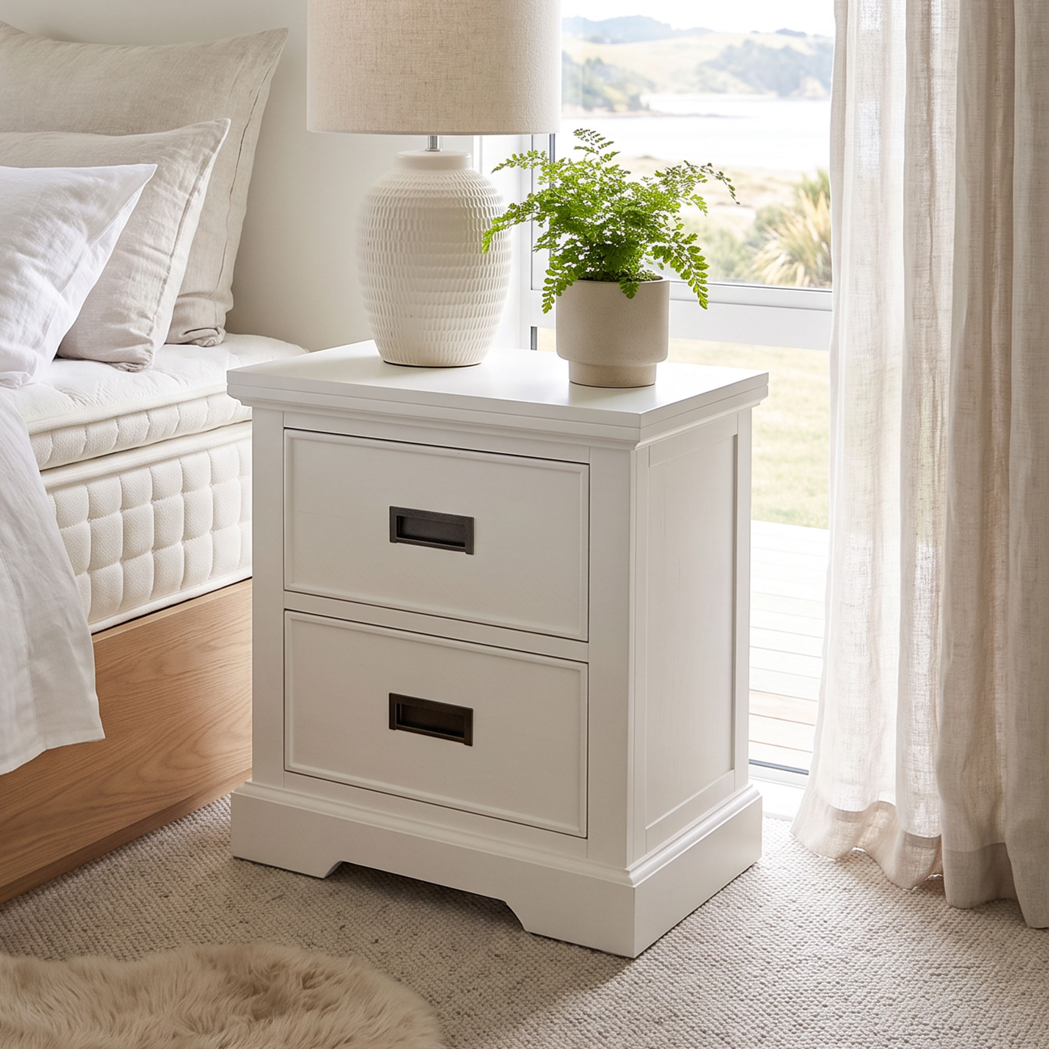 Melve 2 Drawer Bedside, White