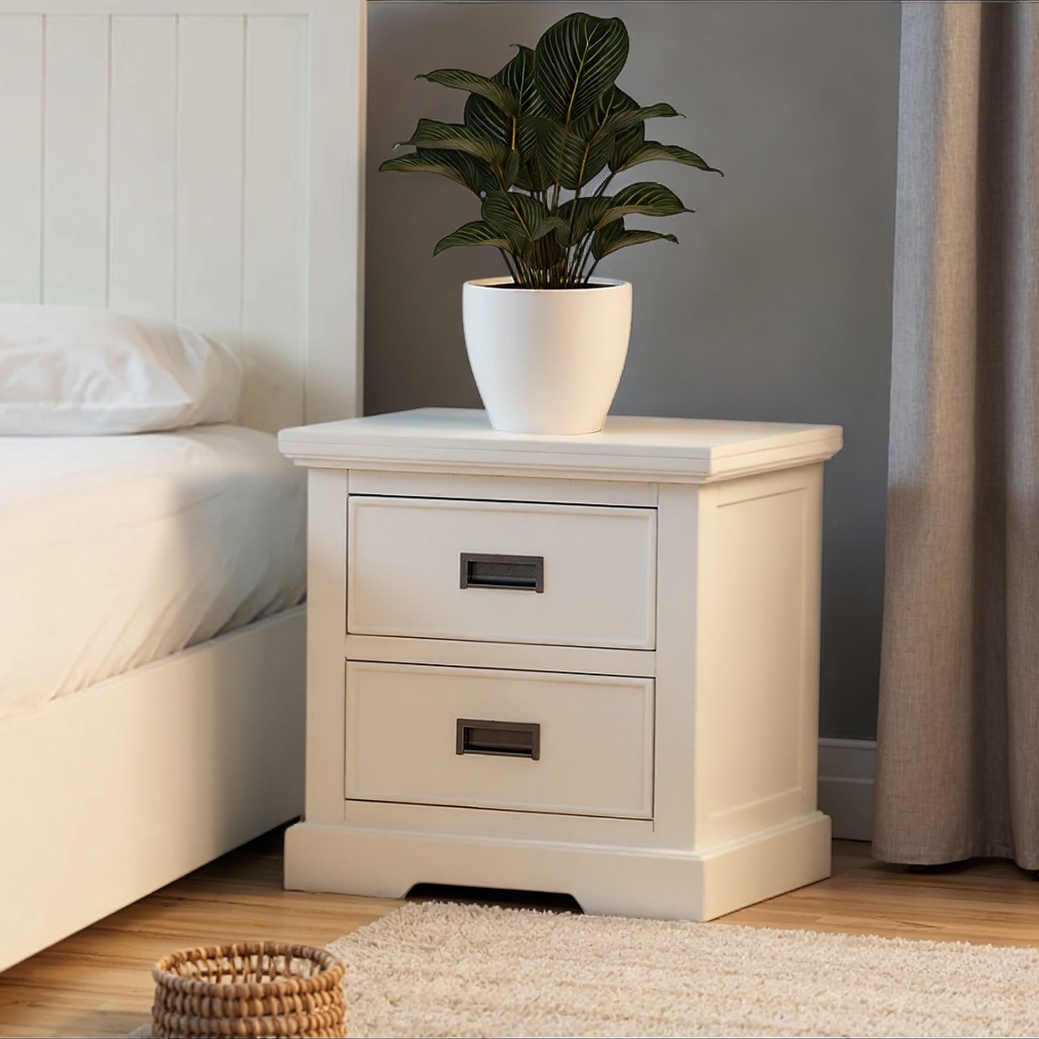 Melve 2 Drawer Bedside, White