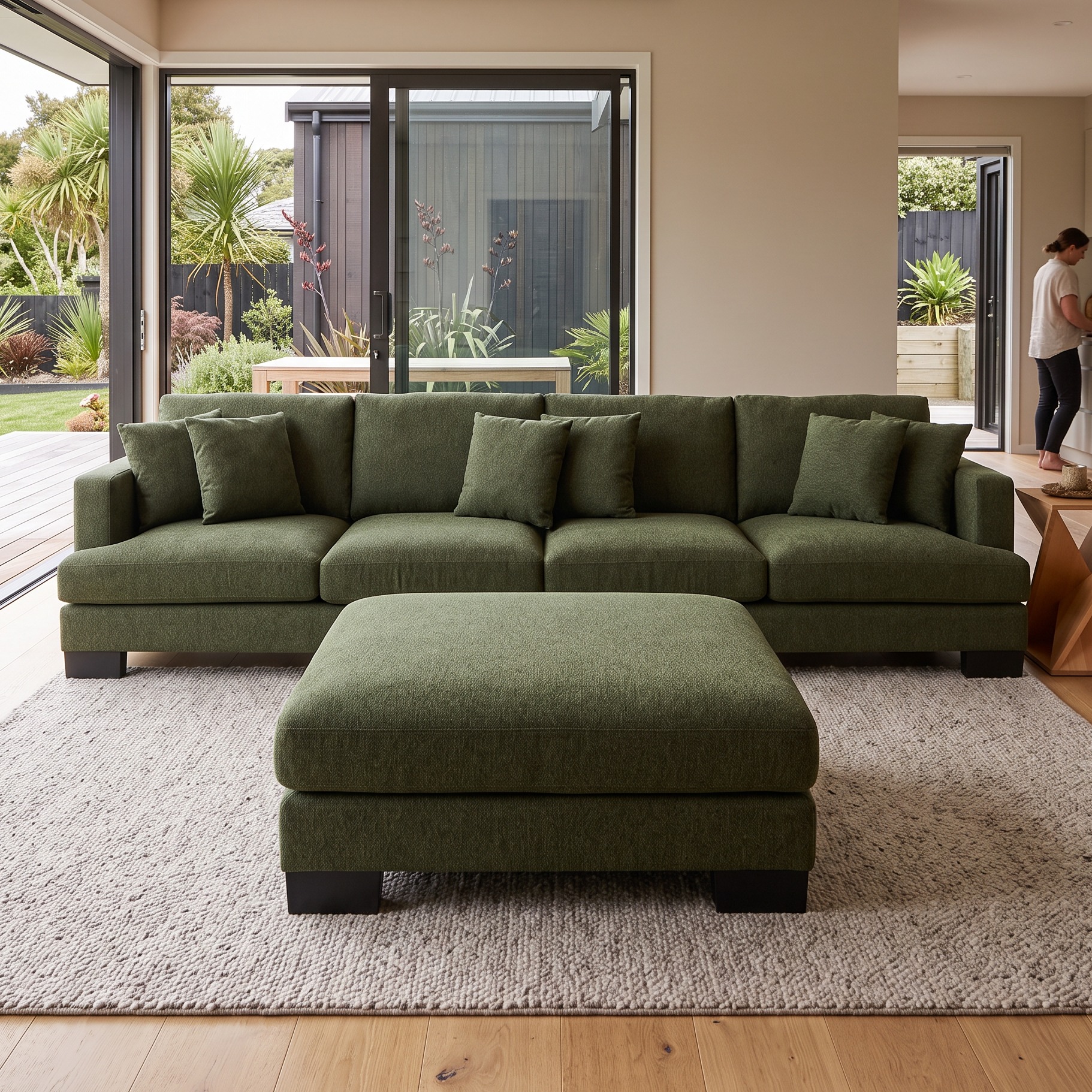 Mayfield Modular 5 Seater Sofa With Ottoman, Green