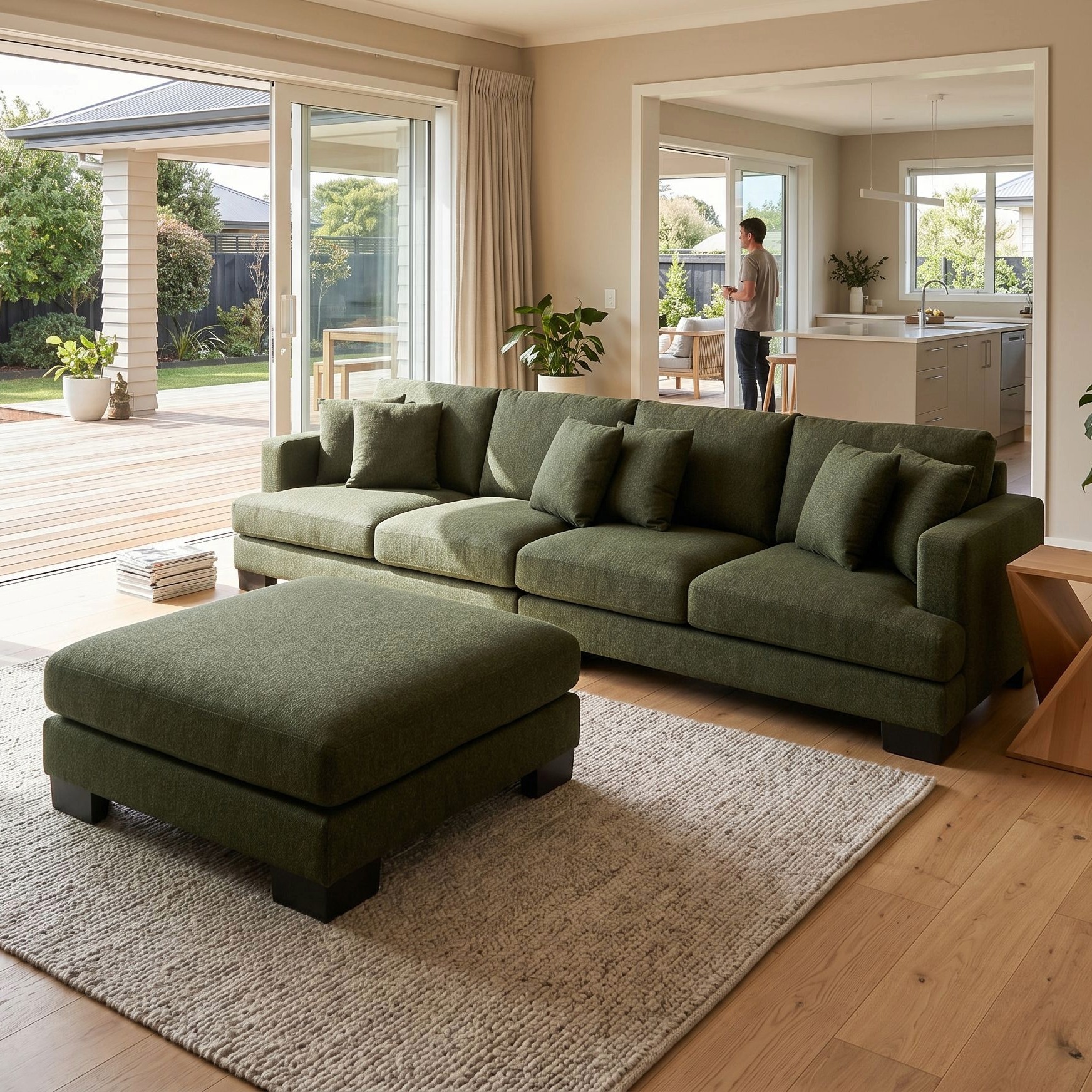 Mayfield Modular 5 Seater Sofa With Ottoman, Green