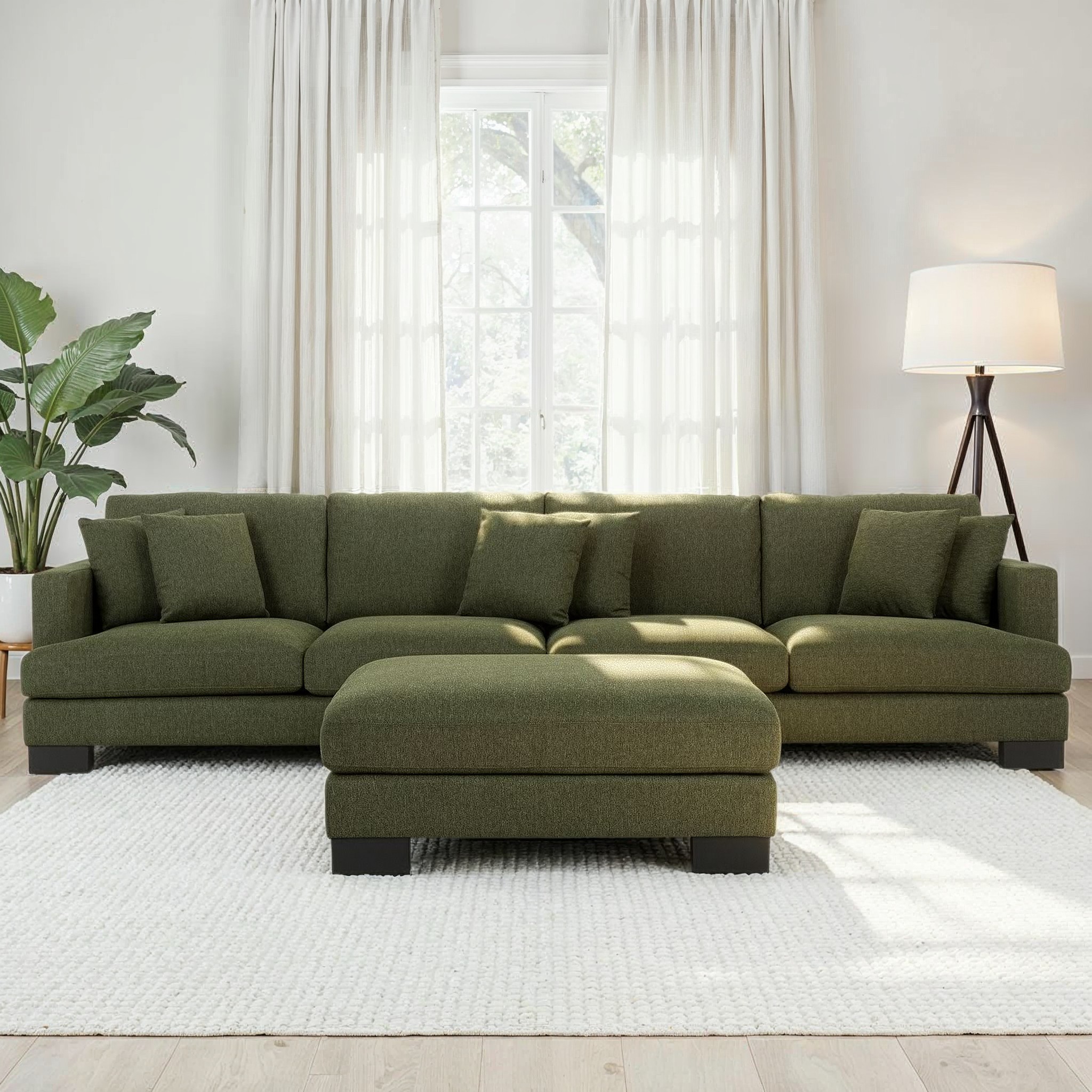 Mayfield Modular 5 Seater Sofa With Ottoman, Green
