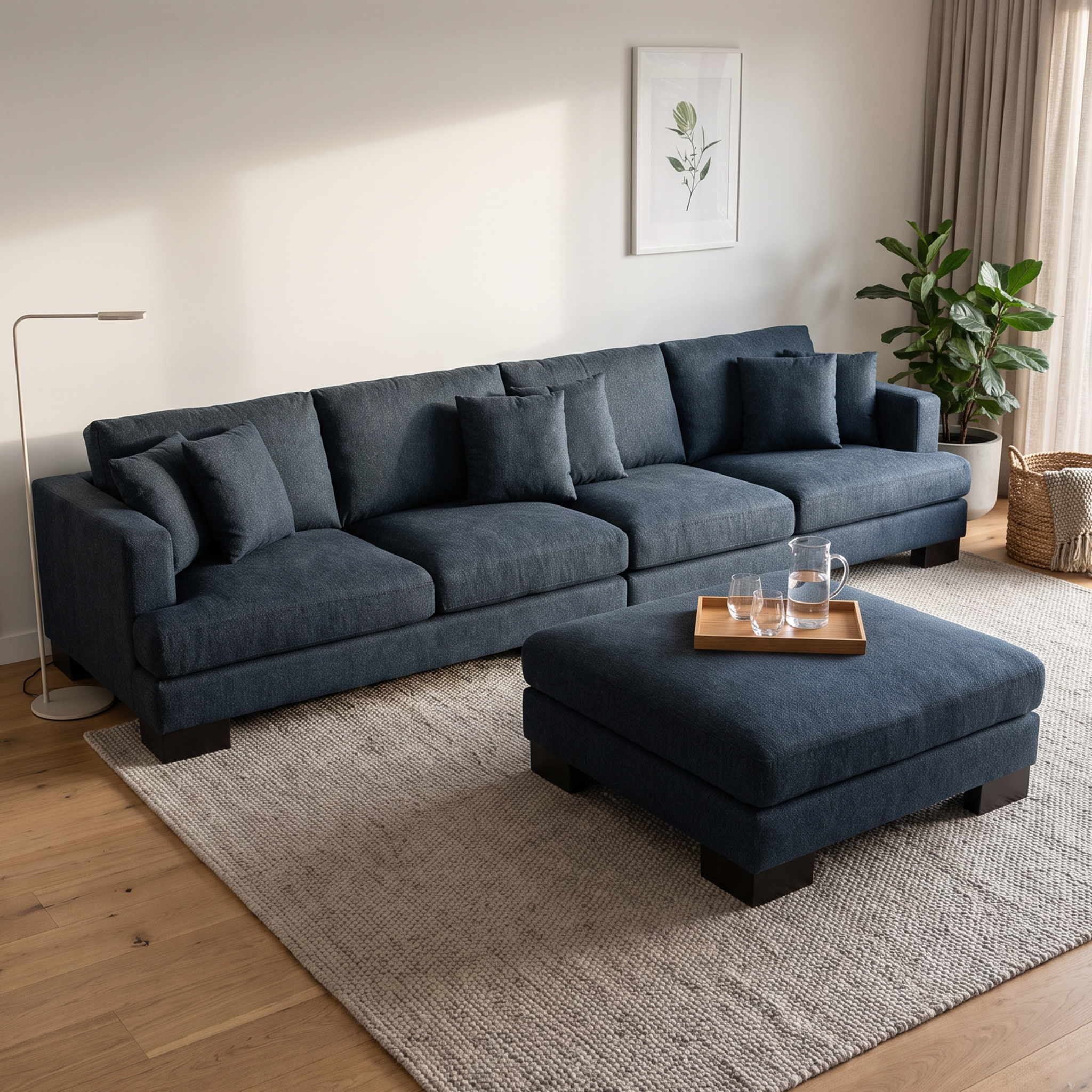 Mayfield Modular 5 Seater Sofa With Ottoman, Midnight Blue