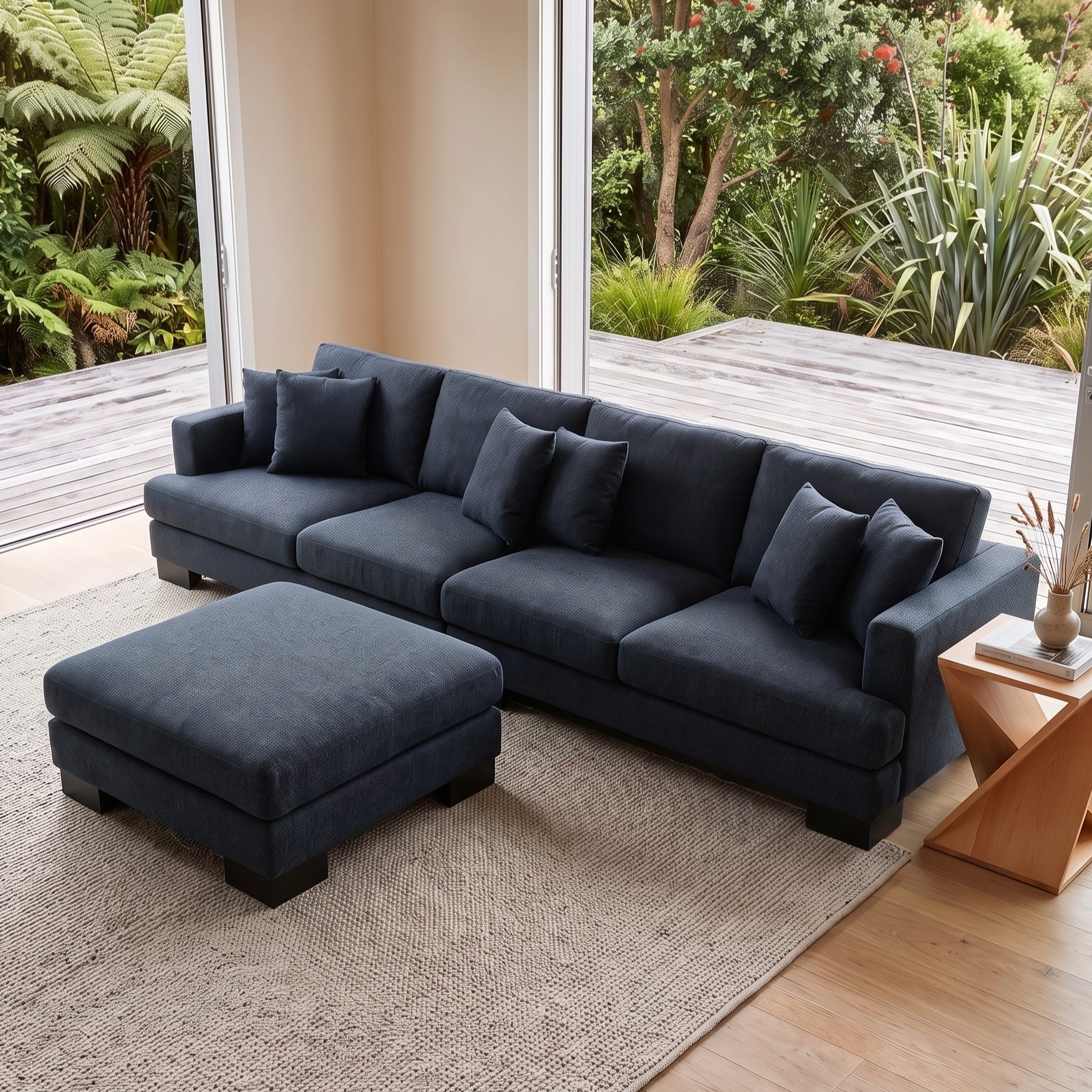 Mayfield Modular 5 Seater Sofa With Ottoman, Midnight Blue