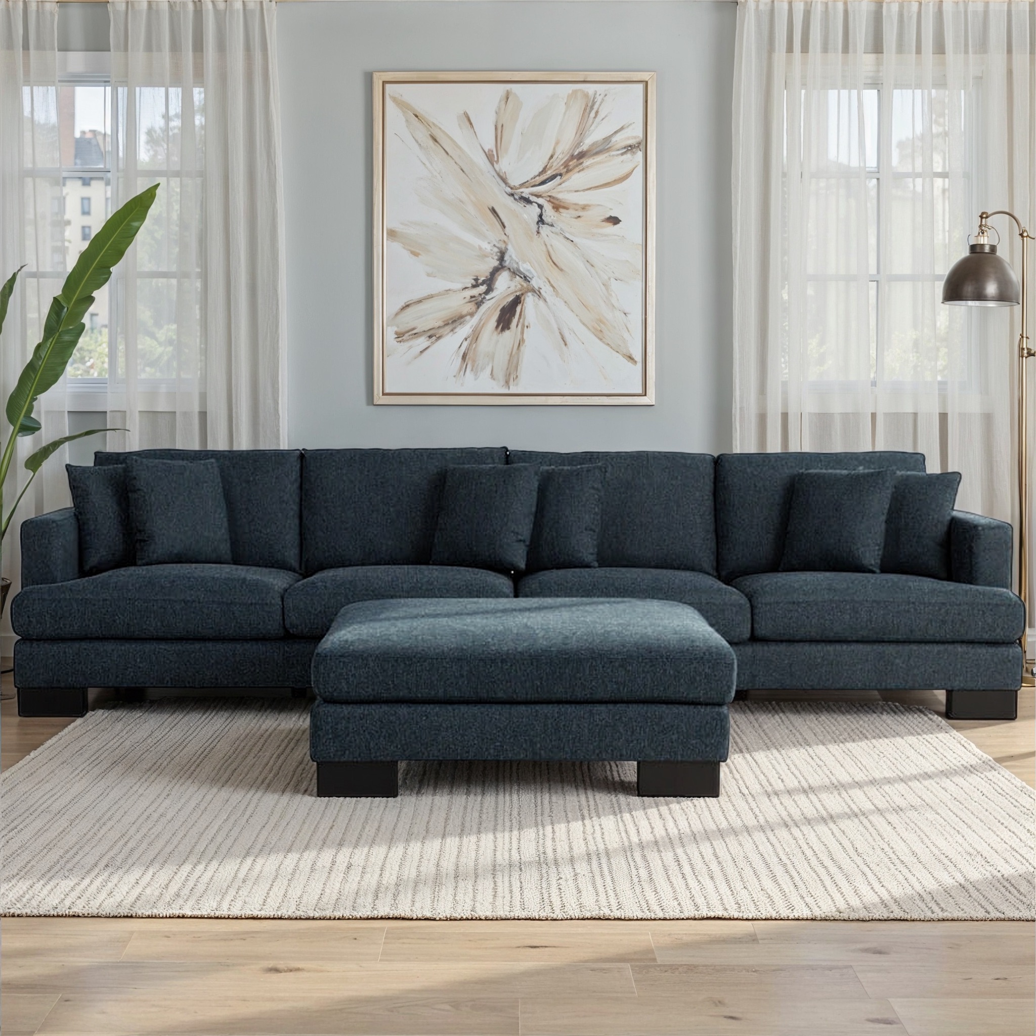 Mayfield Modular 5 Seater Sofa With Ottoman, Midnight Blue