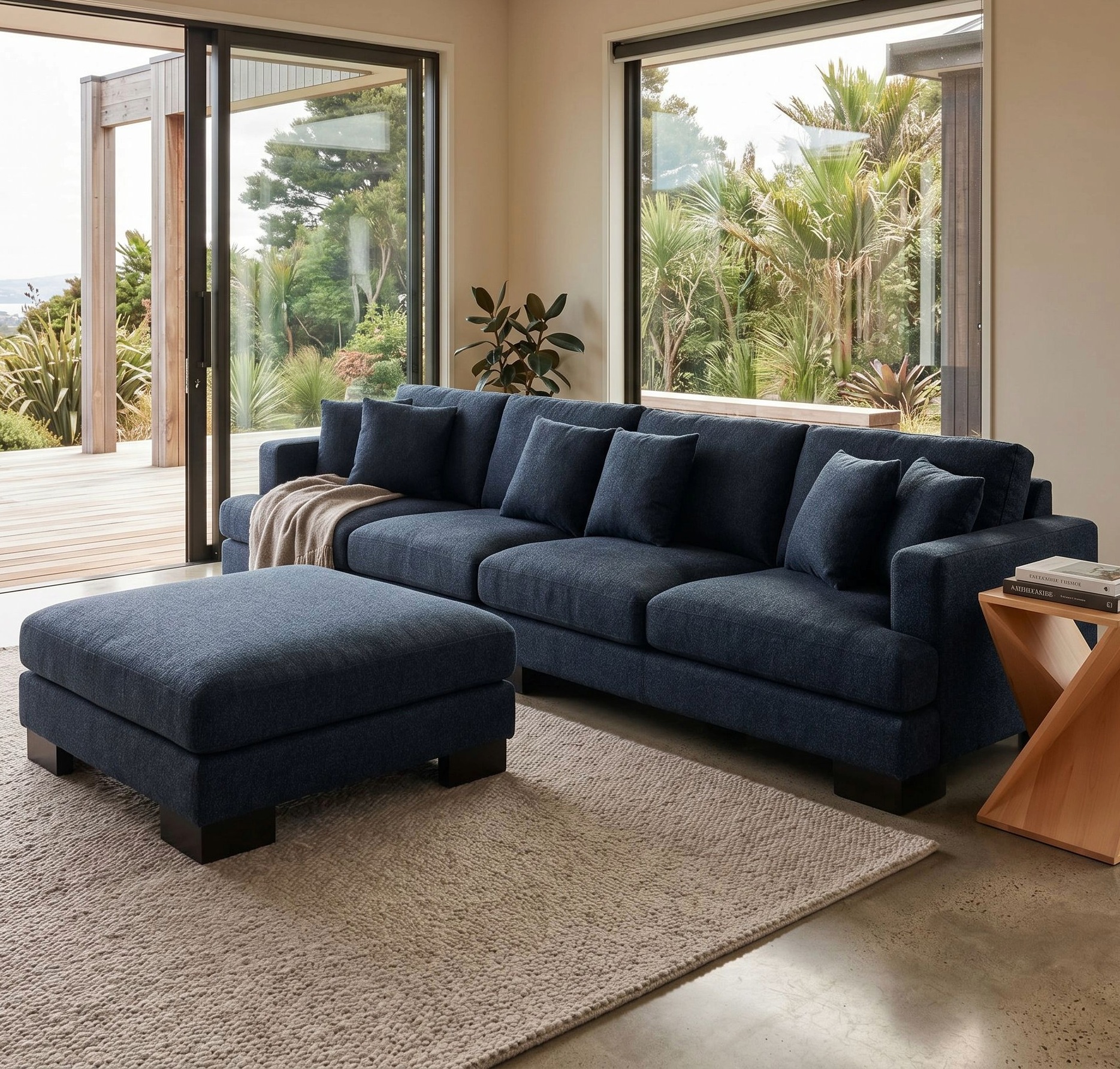 Mayfield Modular 5 Seater Sofa With Ottoman, Midnight Blue