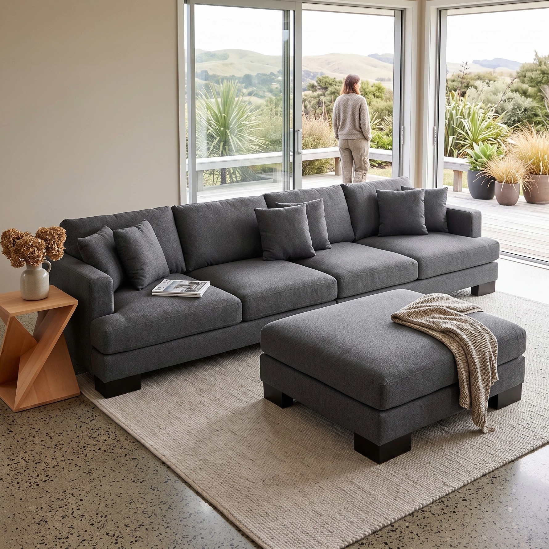Mayfield Modular 5 Seater Sofa With Ottoman, Dark Grey