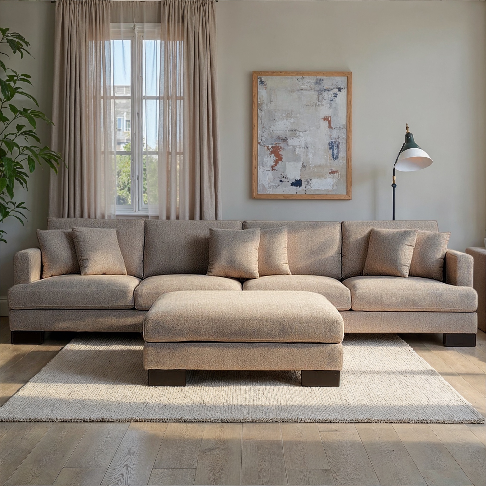Mayfield Modular 5 Seater Sofa With Ottoman, Light Grey