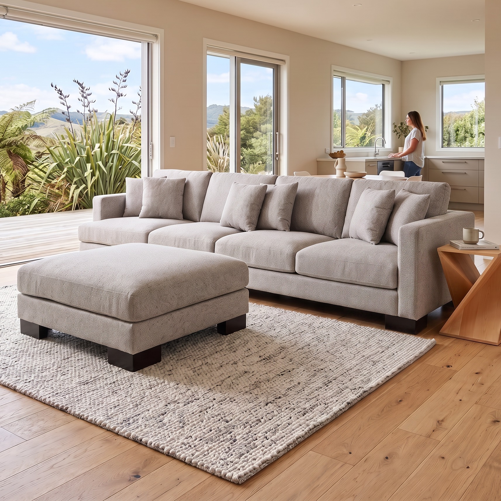 Mayfield Modular 5 Seater Sofa With Ottoman, Light Grey
