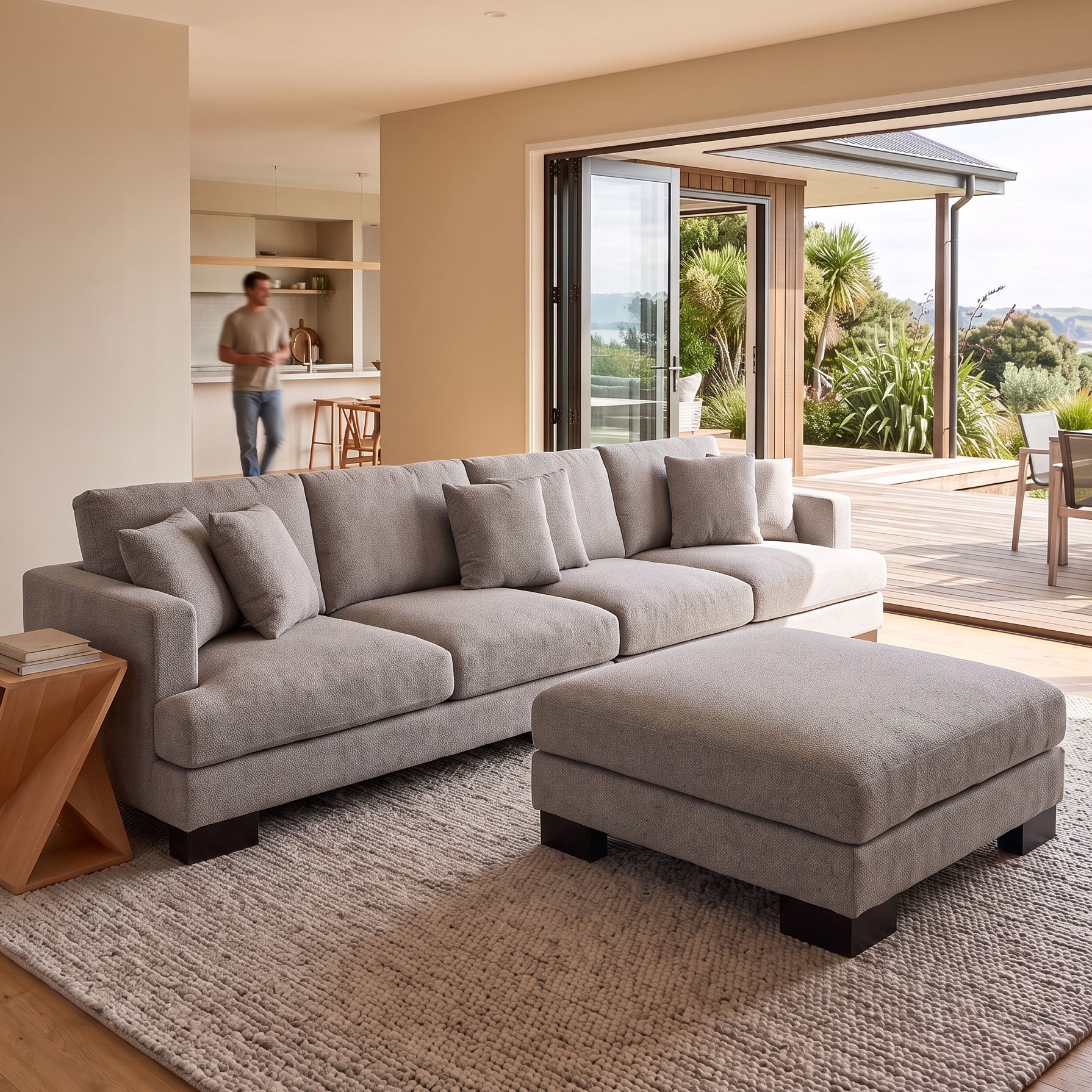 Mayfield Modular 5 Seater Sofa With Ottoman, Light Grey