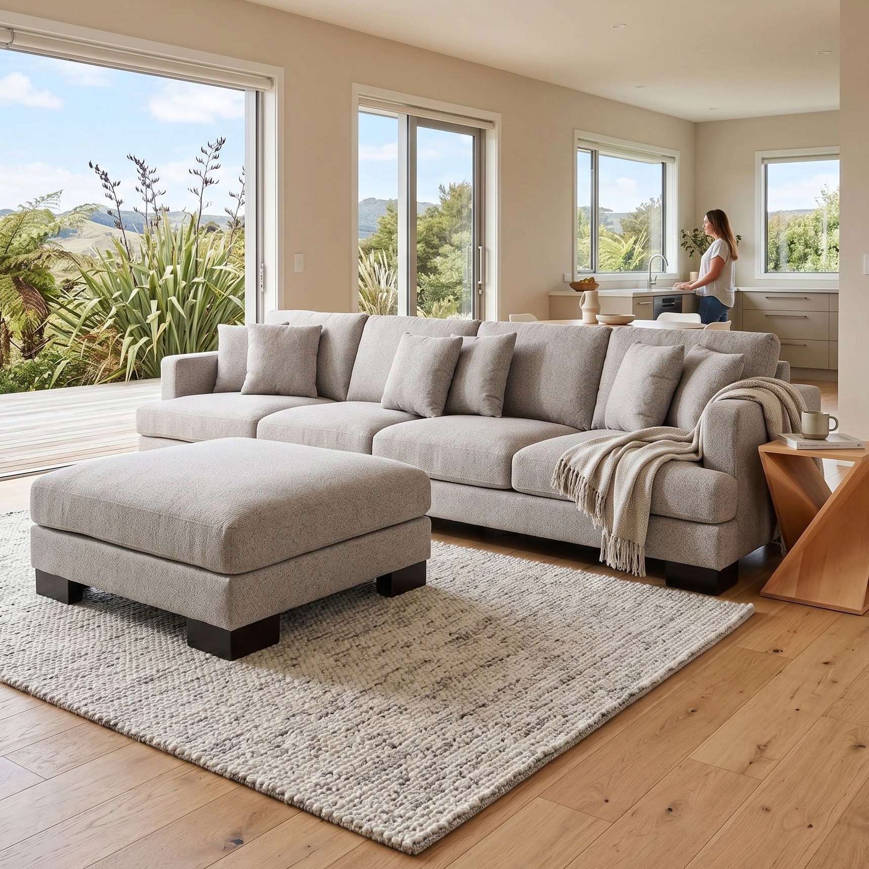Mayfield Modular 5 Seater Sofa With Ottoman, Light Grey