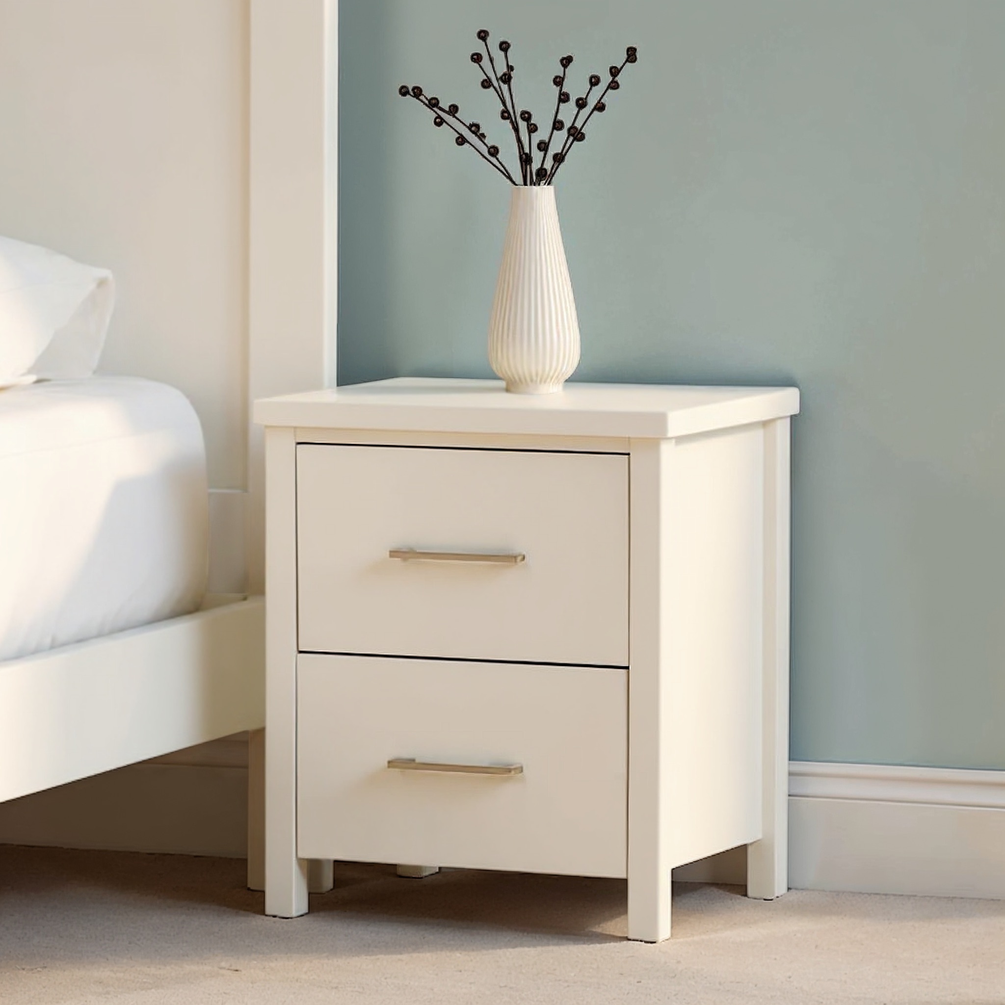 Miller 2 Drawer Bedside, White
