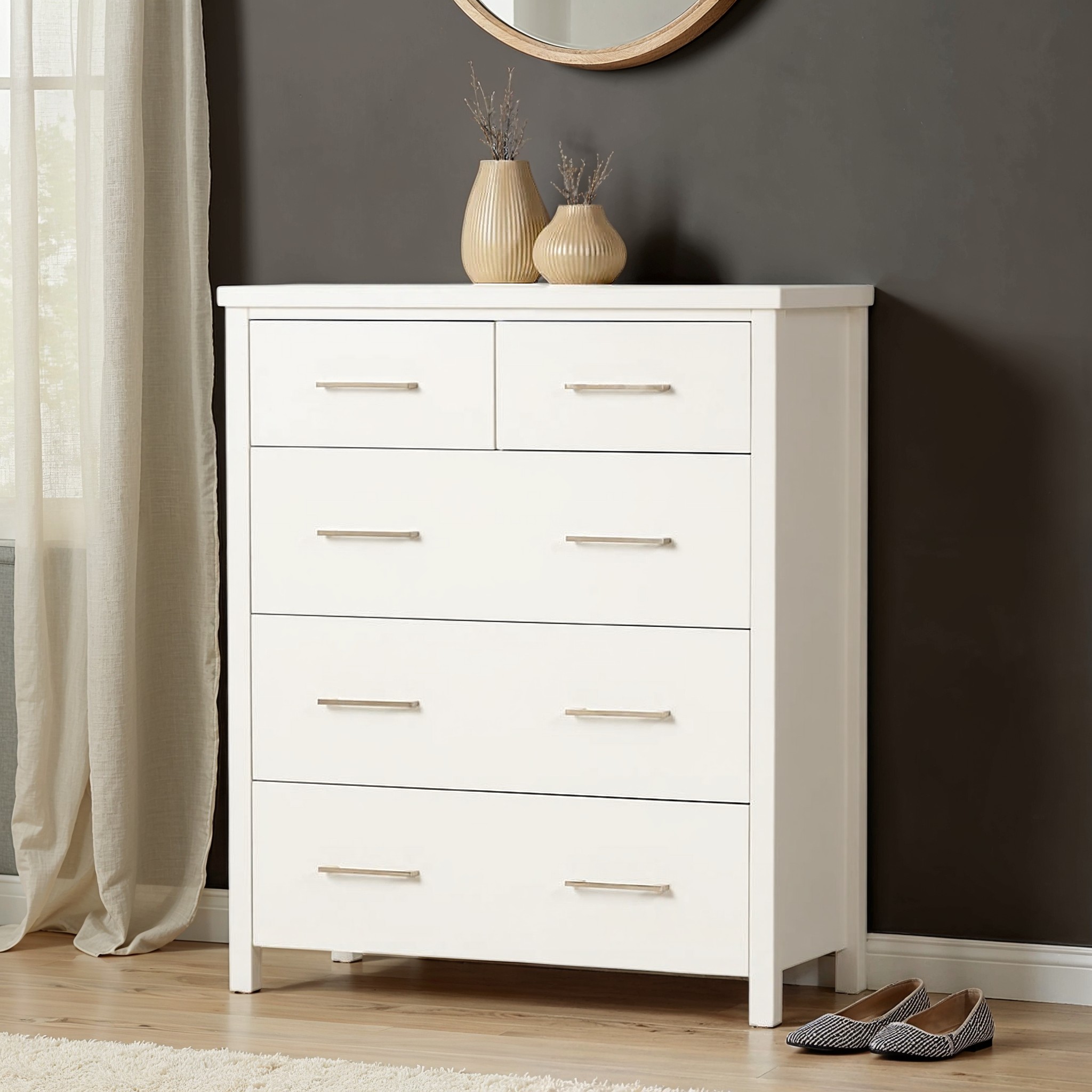 Miller 5 Drawer Tallboy, White