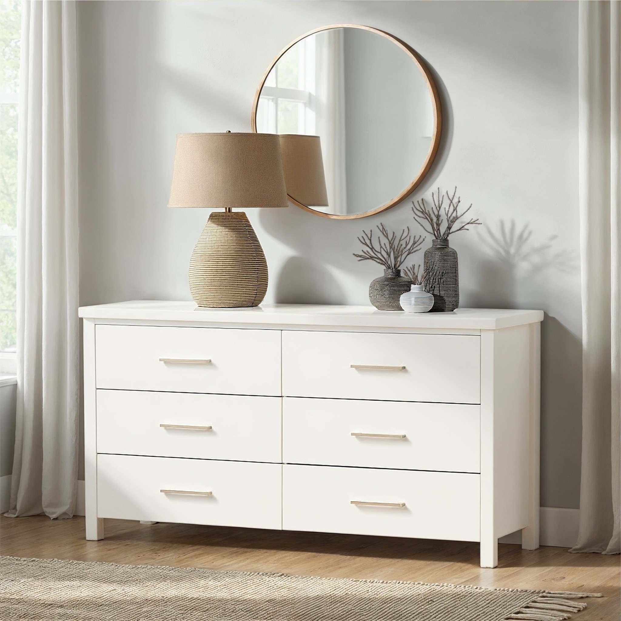 Miller 6 Drawer Lowboy, White