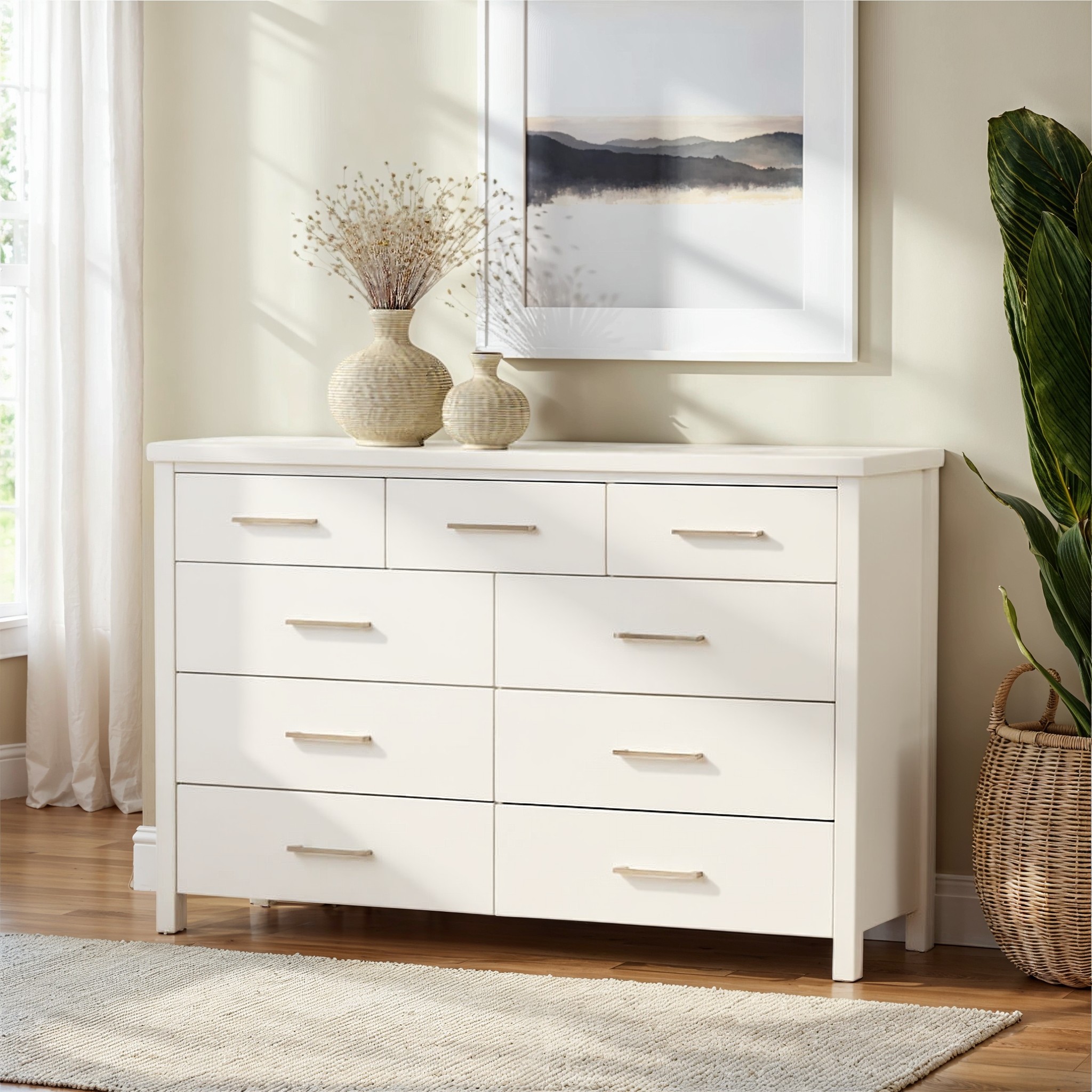 Miller 9 Drawer Lowboy, White