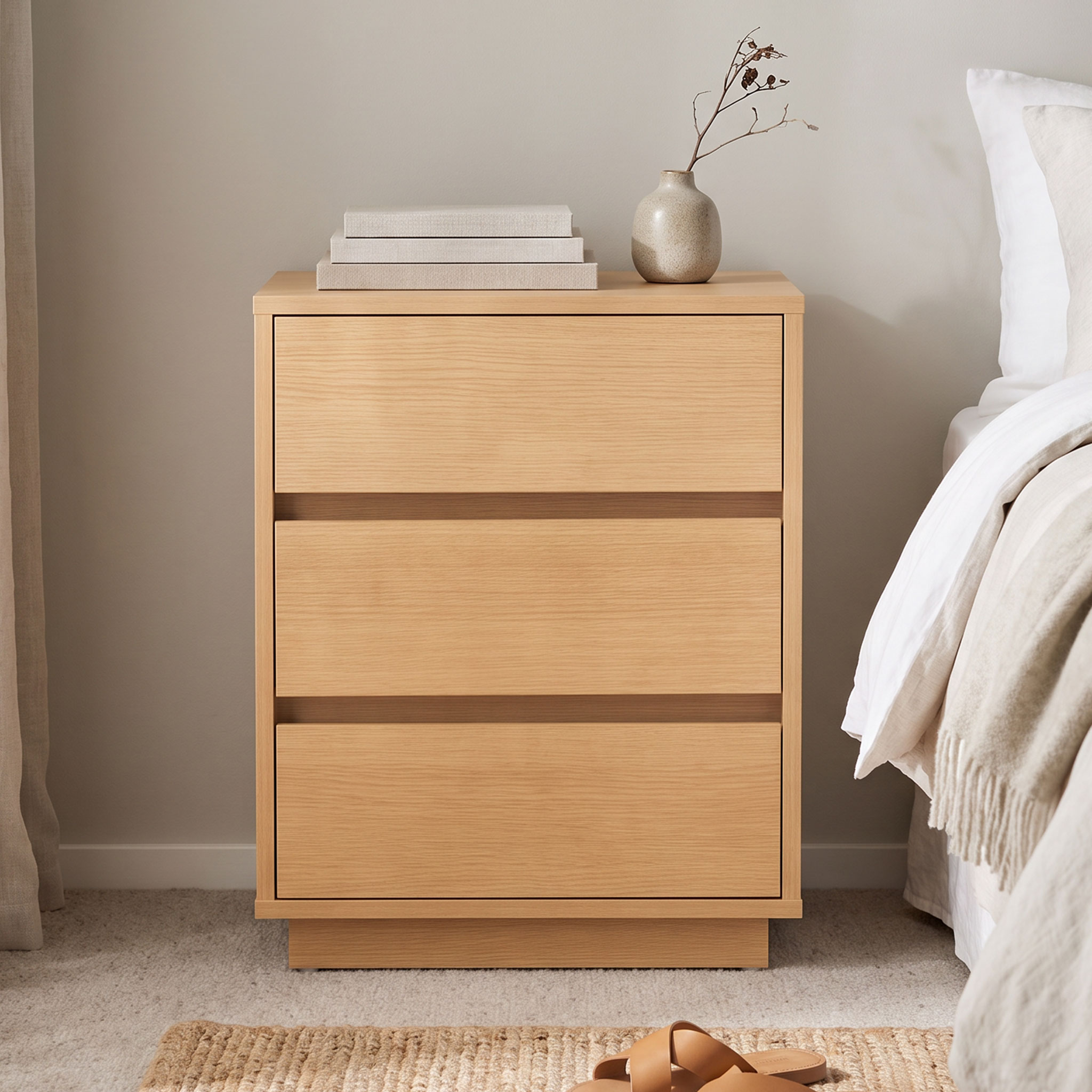 Myra 3 Drawer Bedside, Light Oak