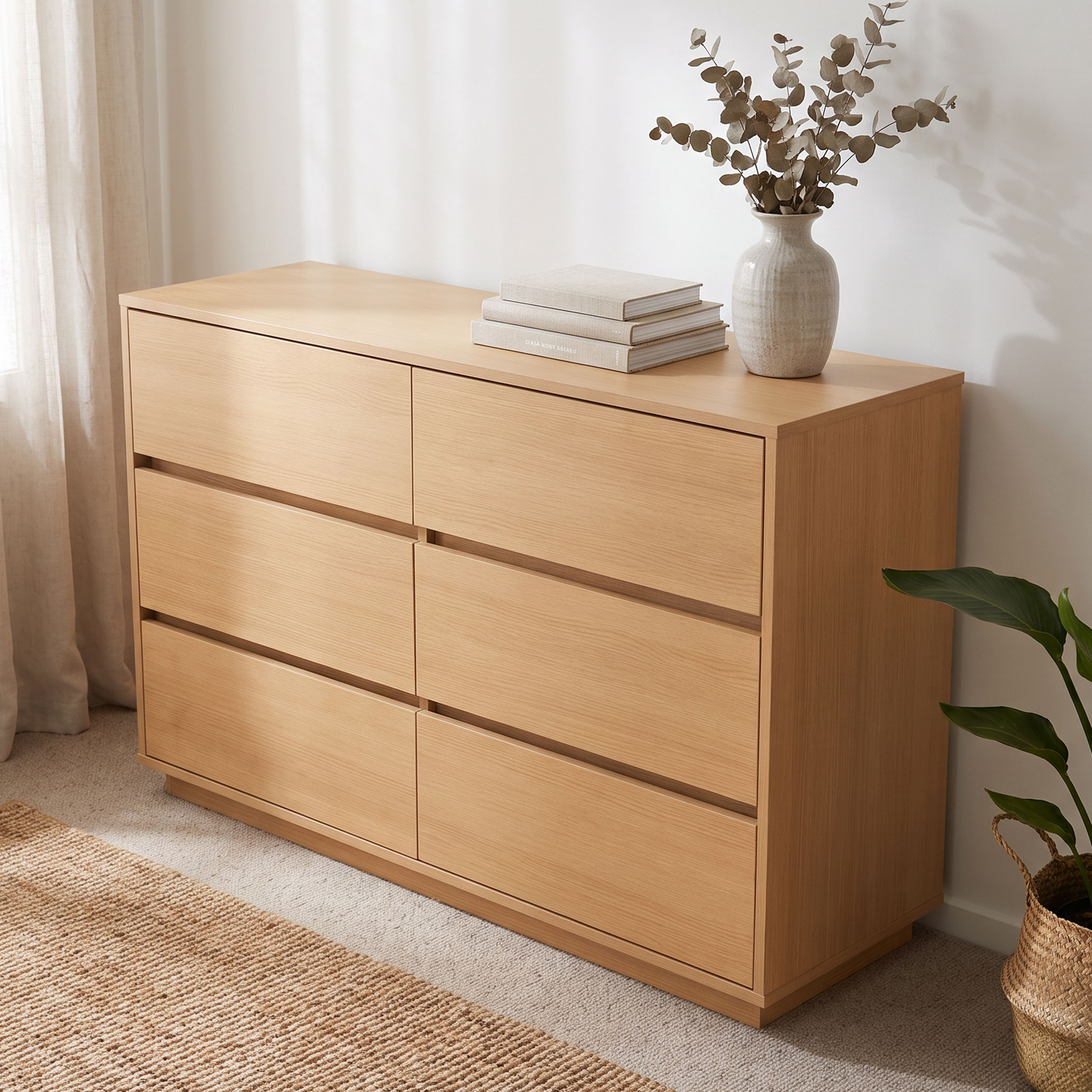 Myra 6 Drawer Lowboy, Light Oak