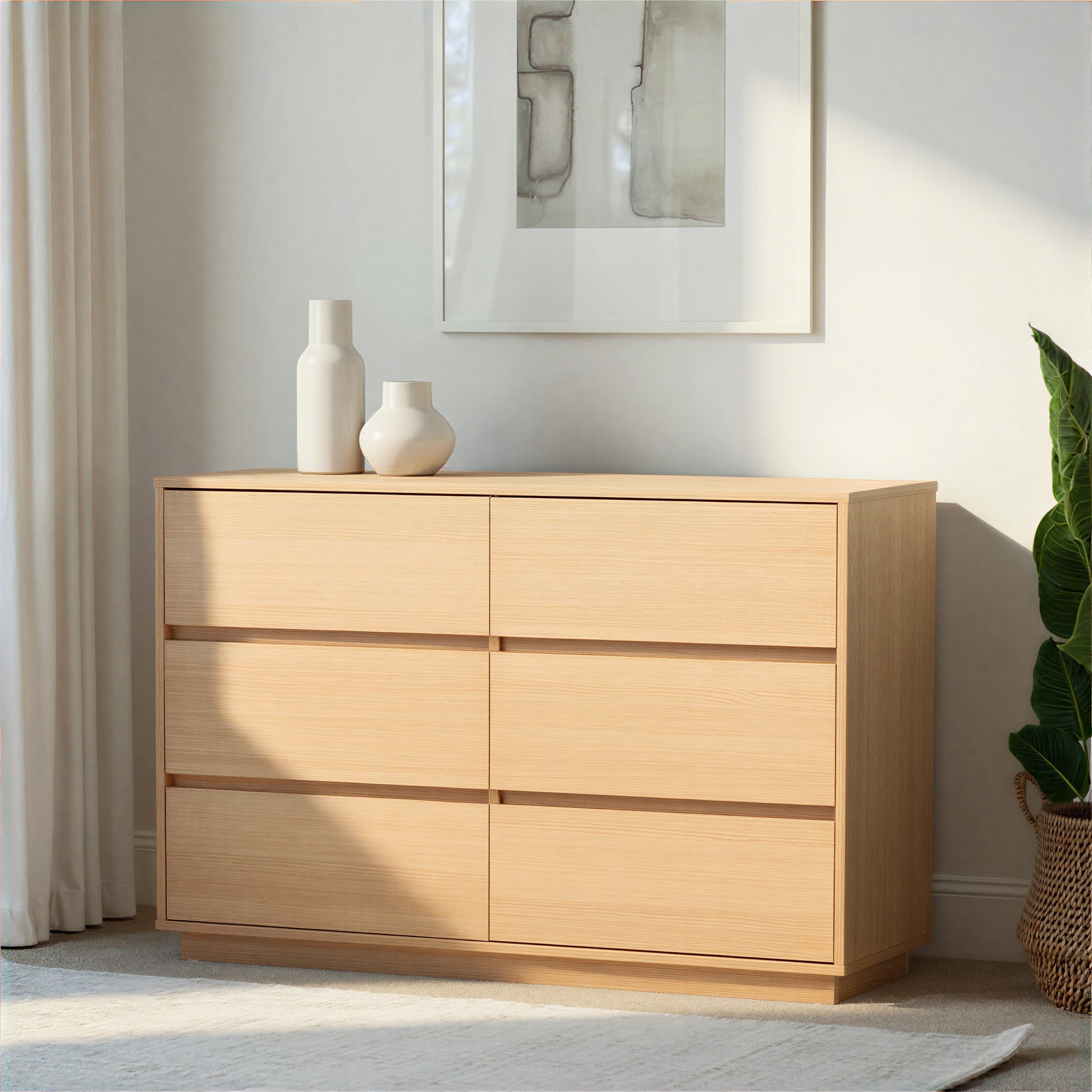 Myra 6 Drawer Lowboy KD, Light Oak