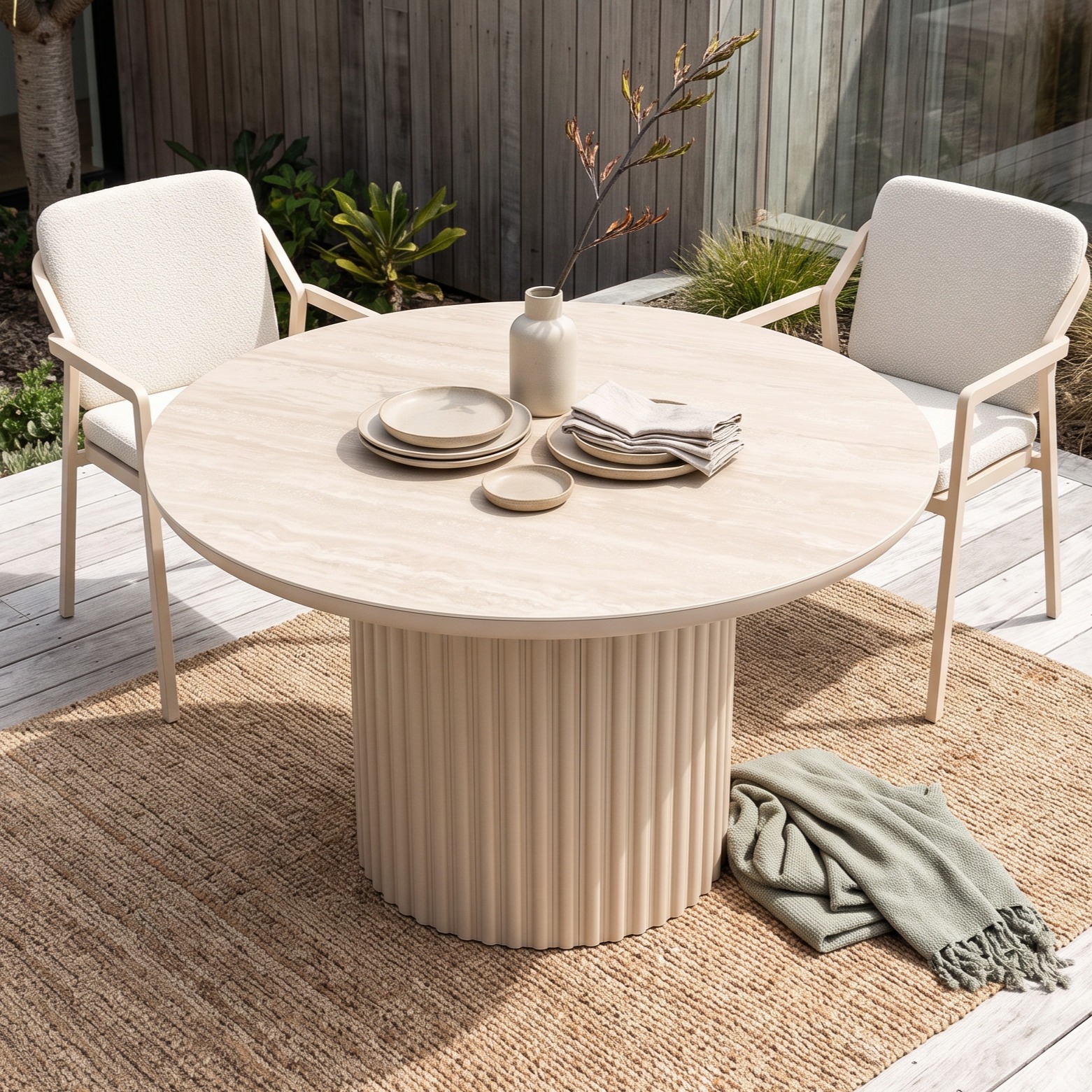 Rhodes Outdoor Round Dining Table - W120, Taupe