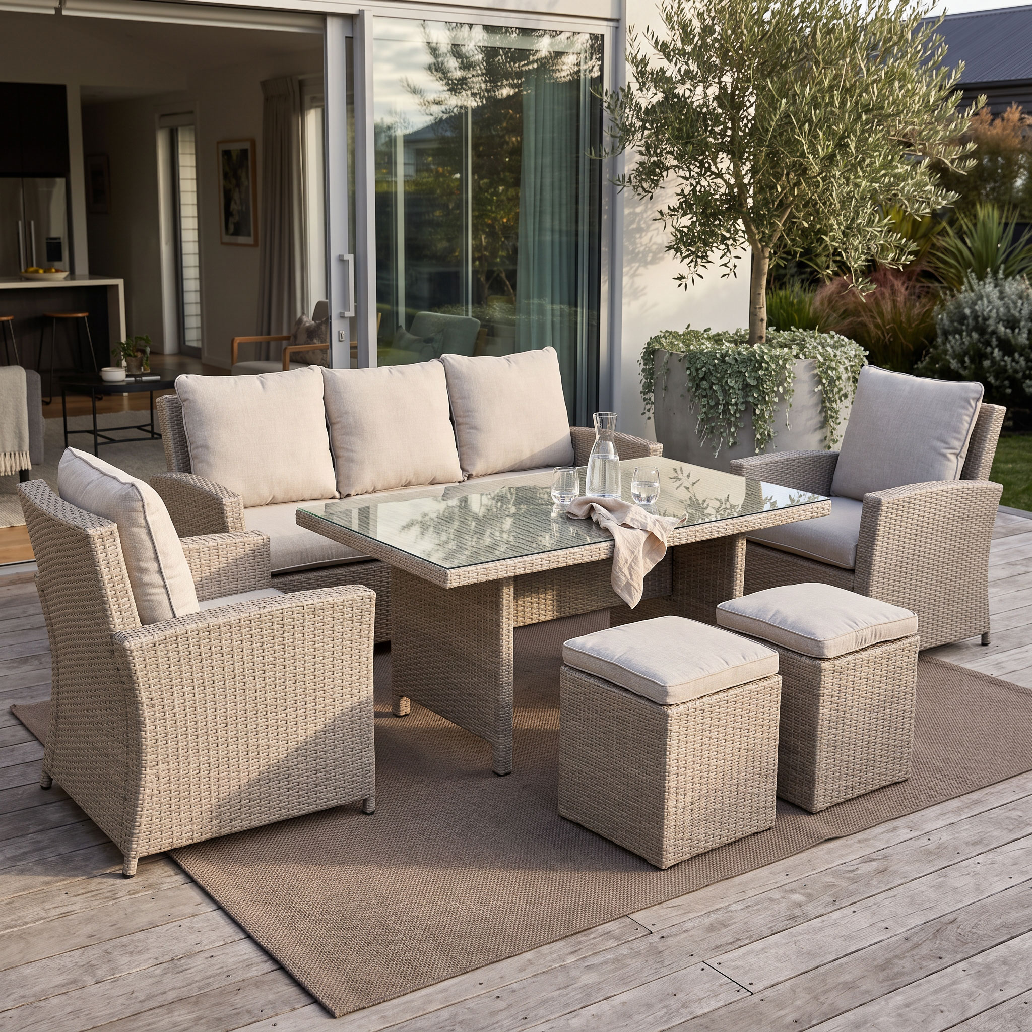 Sentosa Outdoor 6 Piece Lounge/Low Dining Set, Light Grey