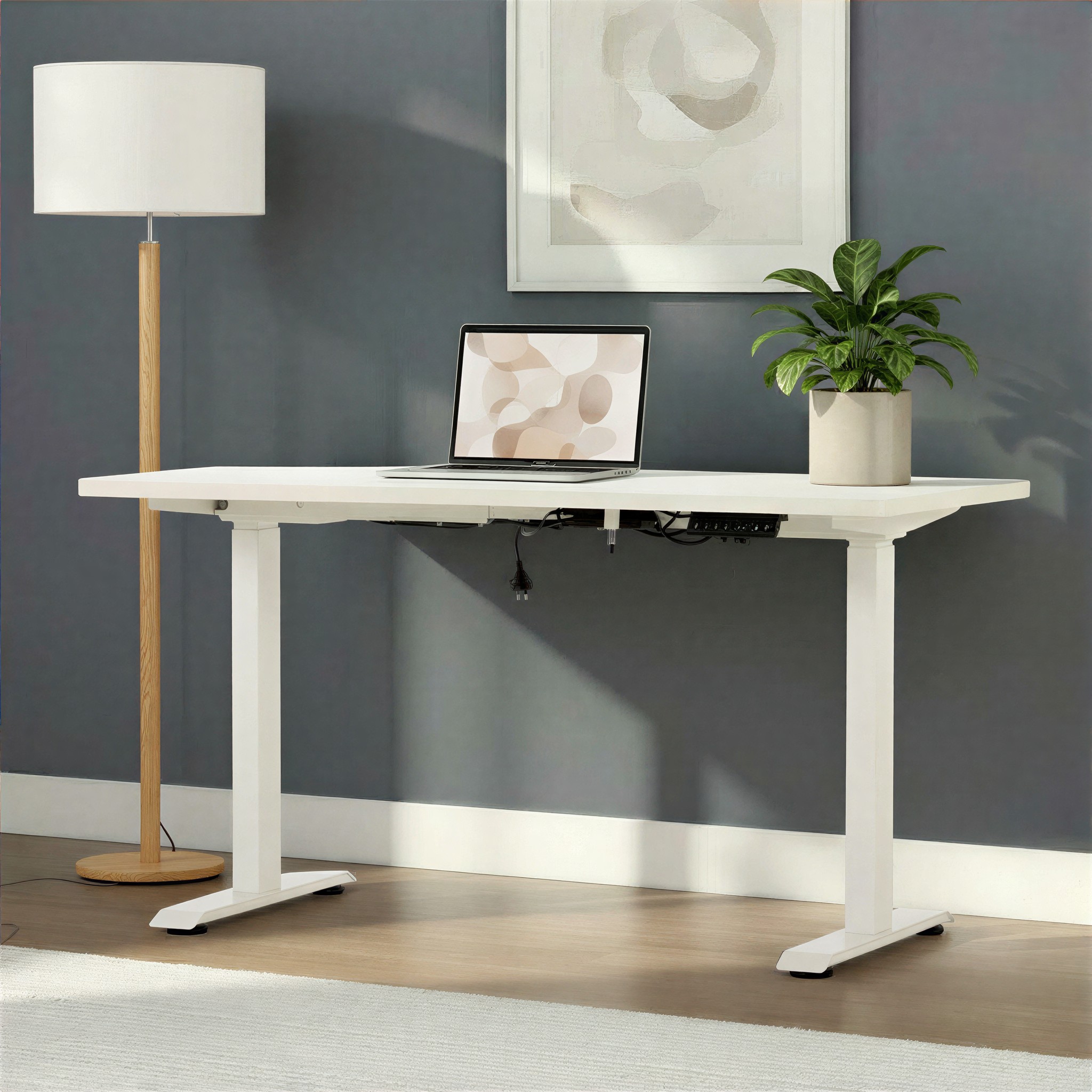 Triton Dual Motor Electric Height Adjustable Desk, White