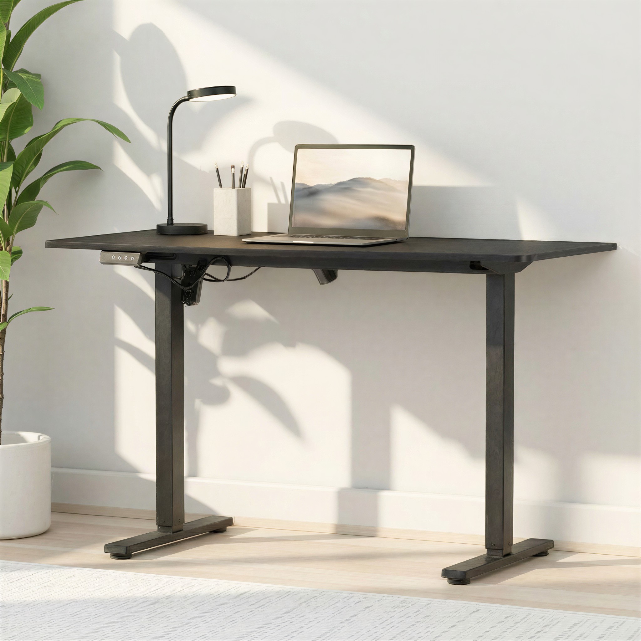 Linear Single Motor Electric Height Adjustable Desk, Black