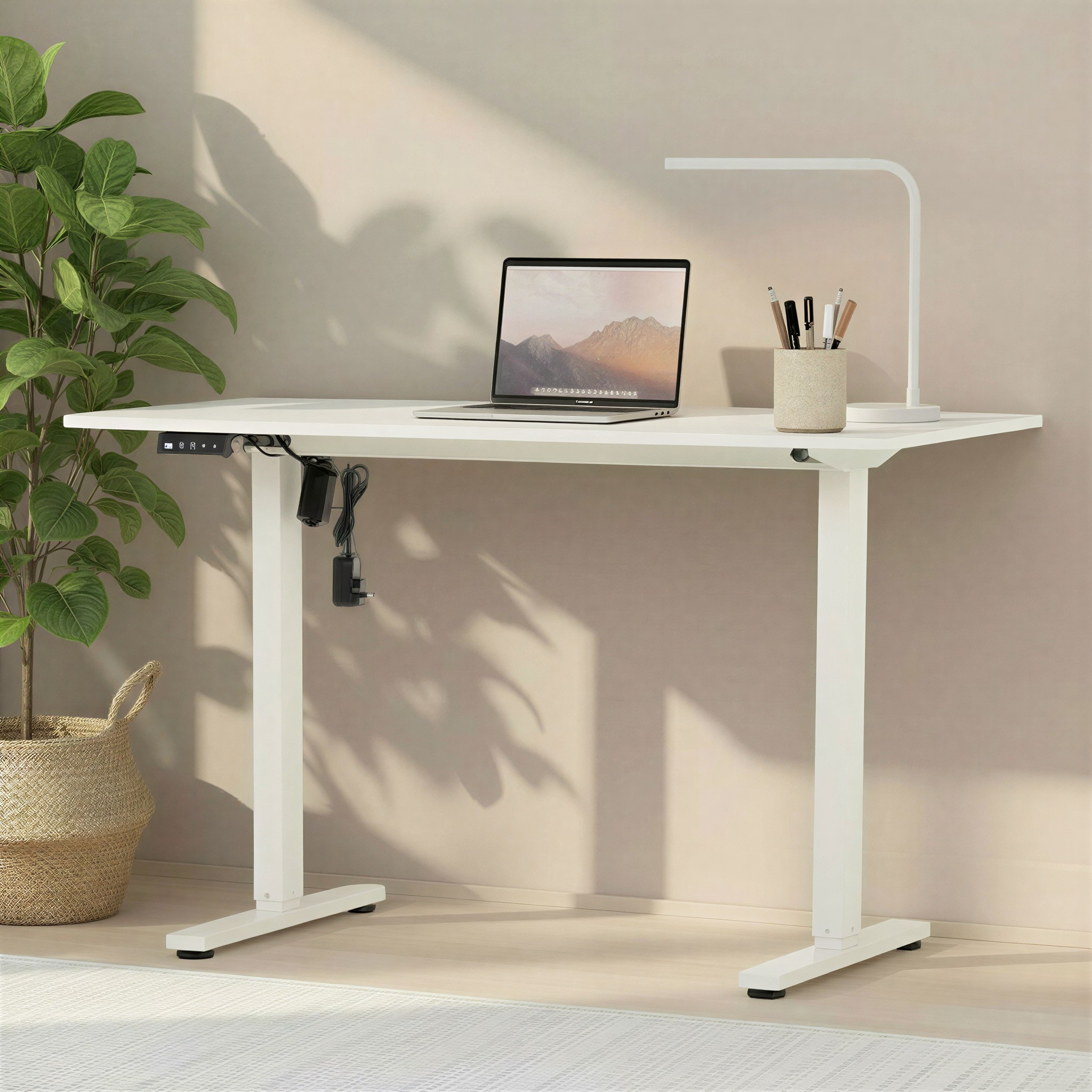 Linear Single Motor Electric Height Adjustable Desk, White