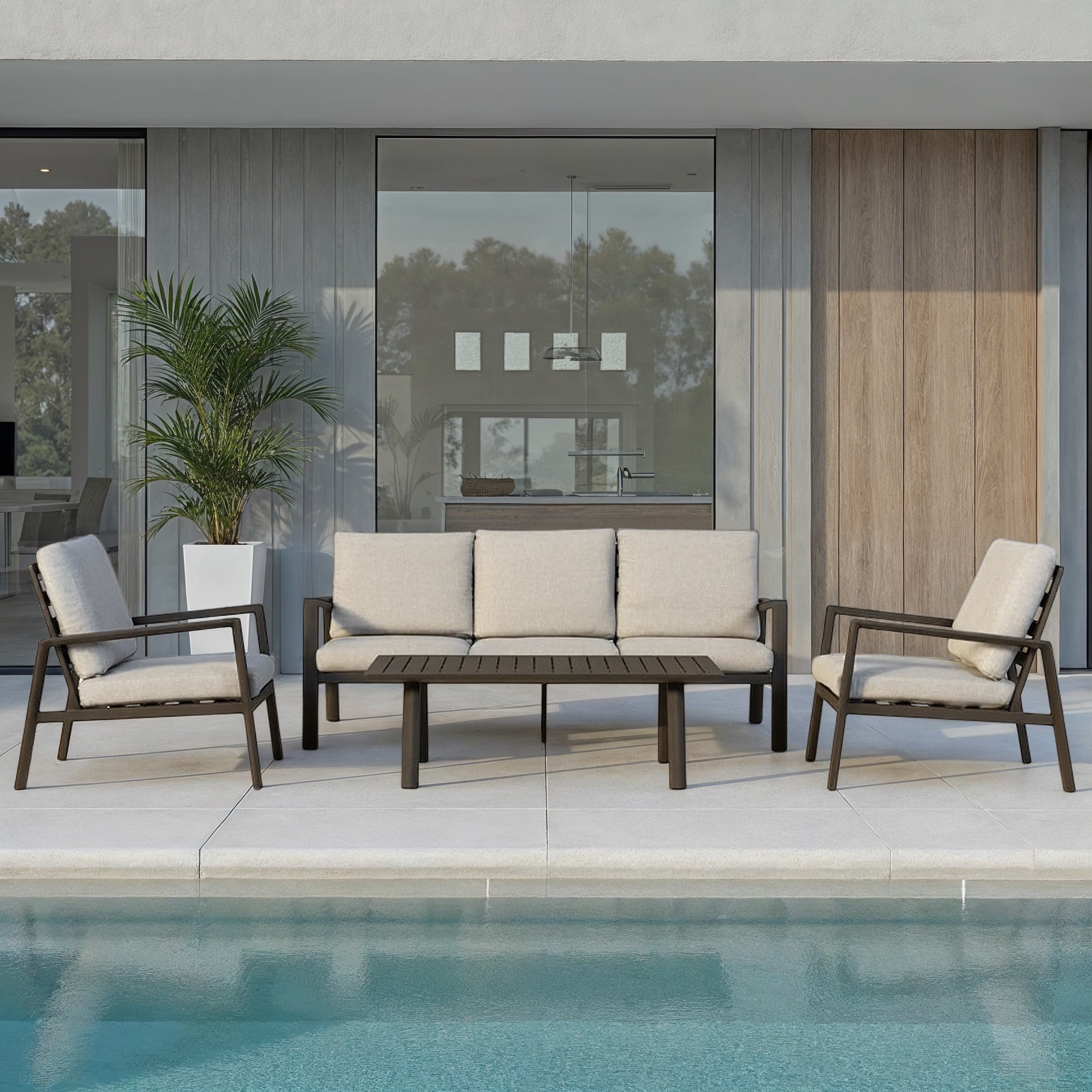 Porto 4 Piece Outdoor Lounge Set, Black