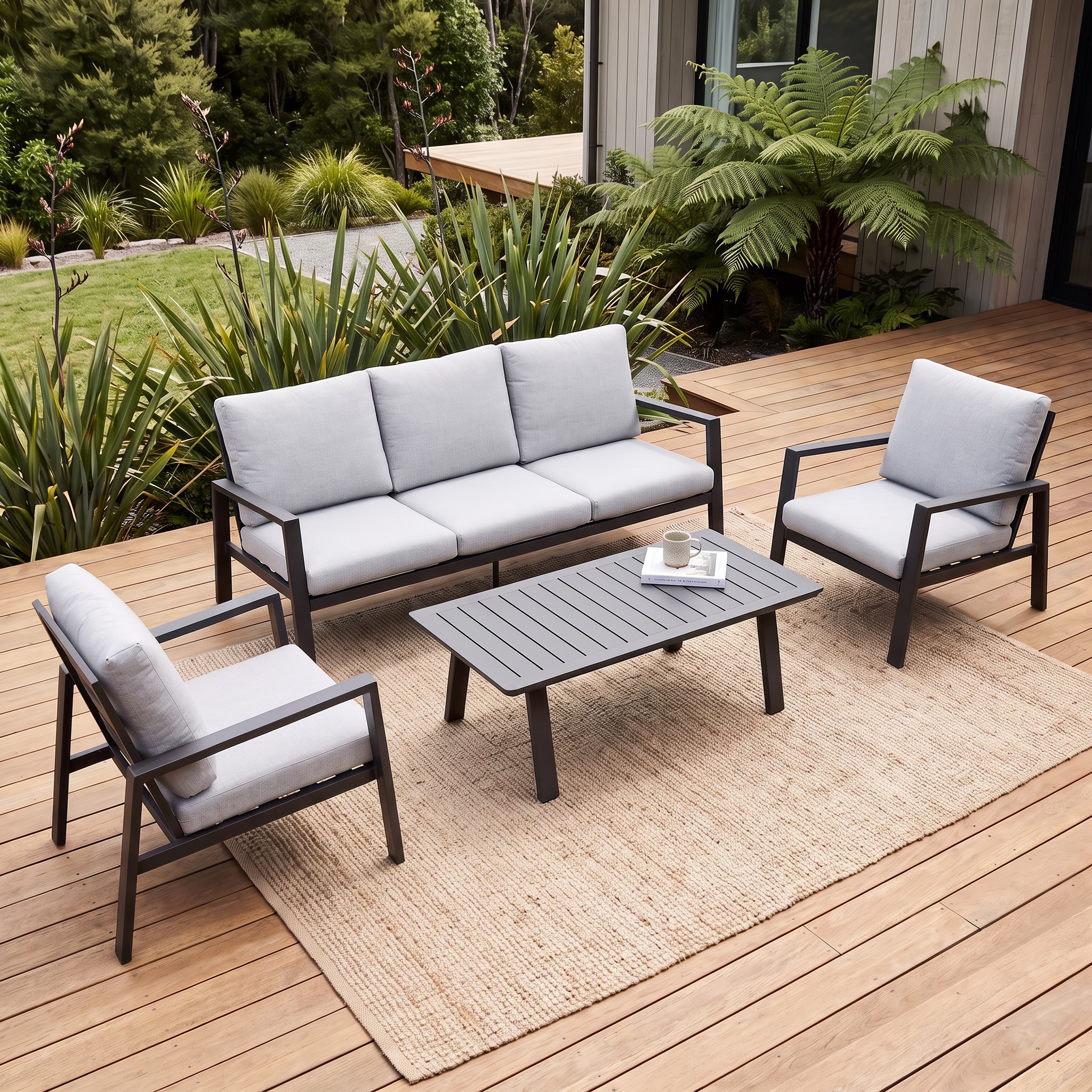 Porto 4 Piece Outdoor Lounge Set, Black