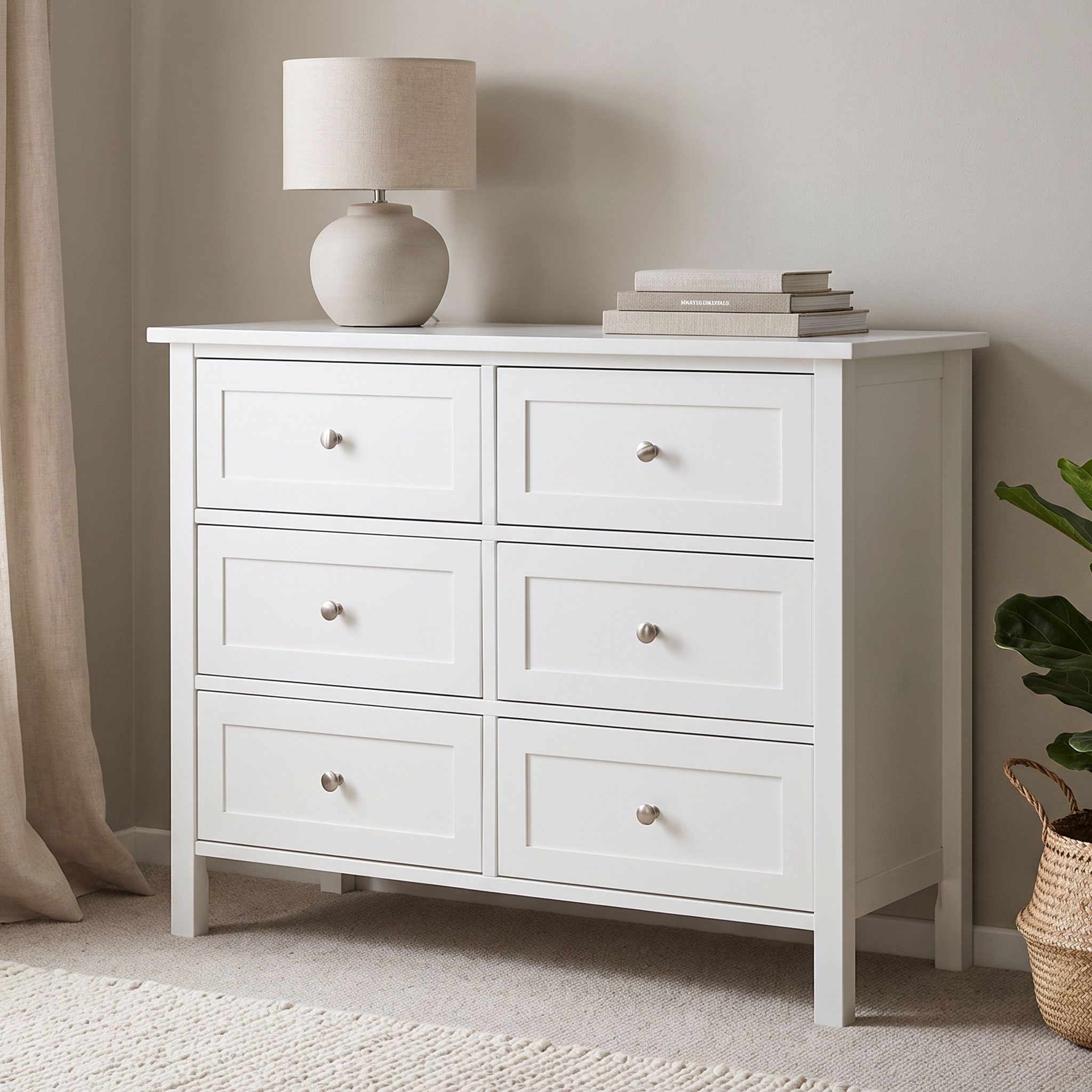 Emerson 6 Drawer Lowboy, White