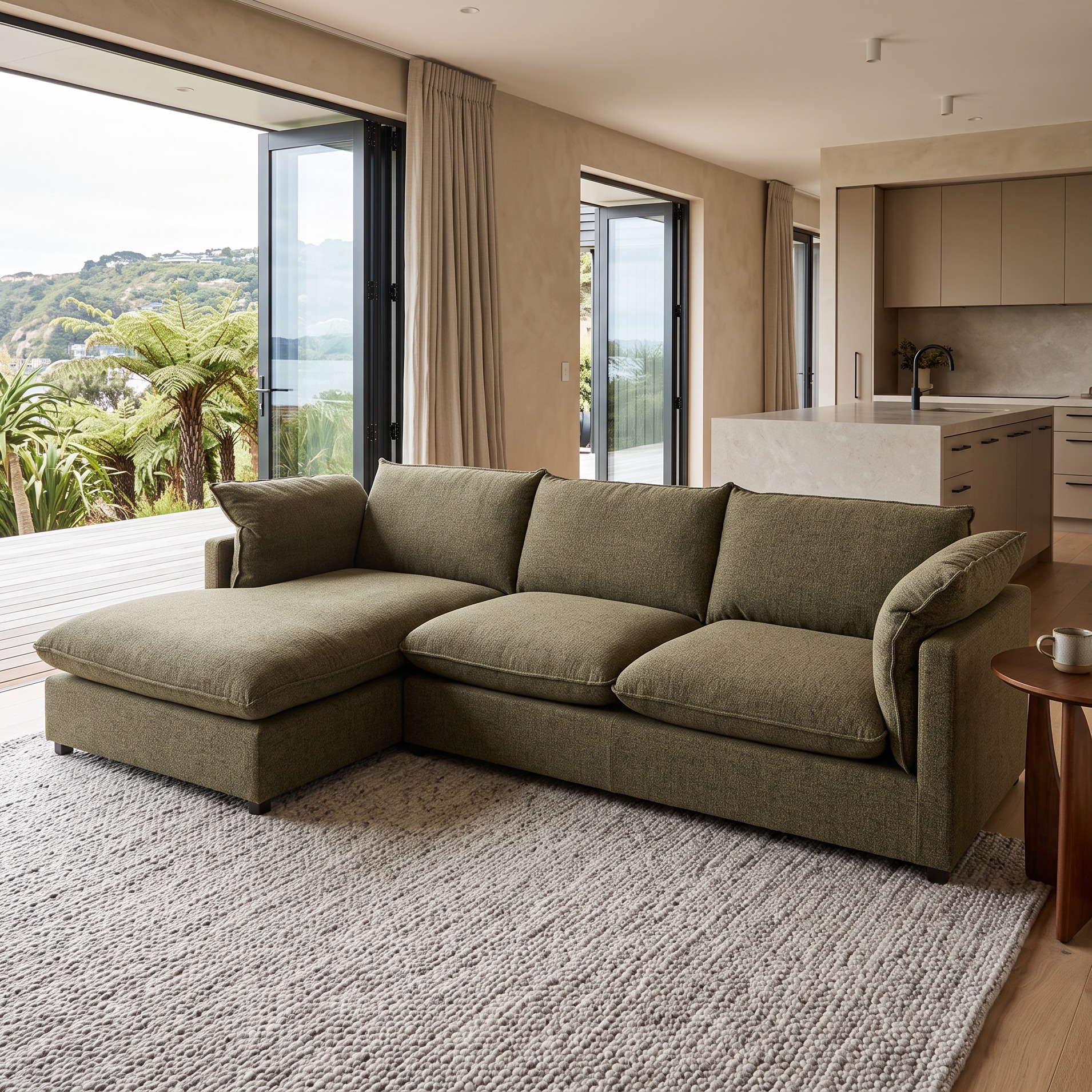 Zoey Left Hand Facing Chaise Sofa, Green