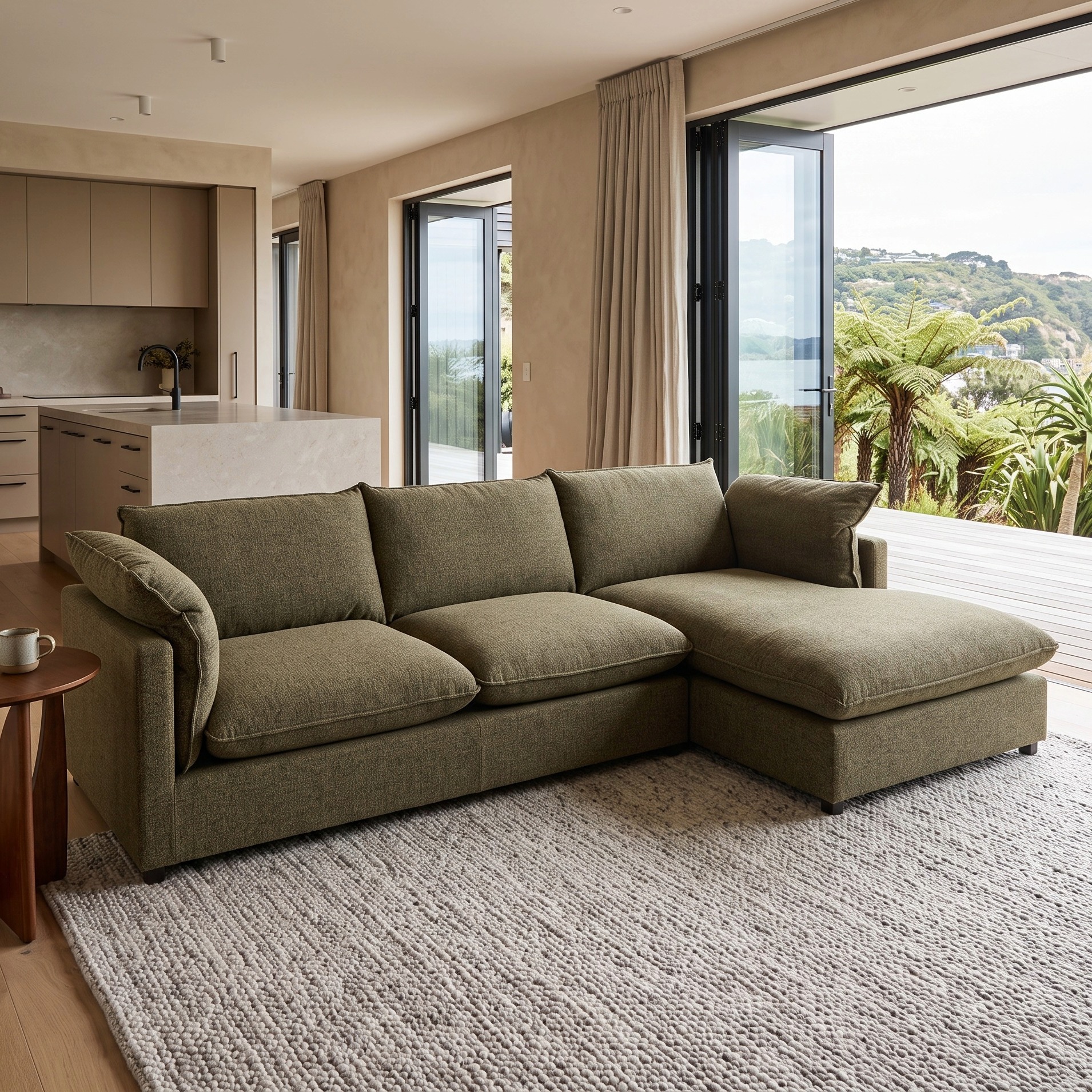 Zoey Right Hand Facing Chaise Sofa, Green