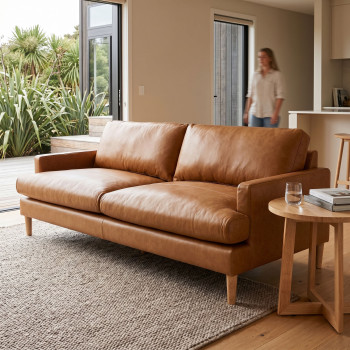 Brooklyn 3 Seater Leather Sofa, Tan